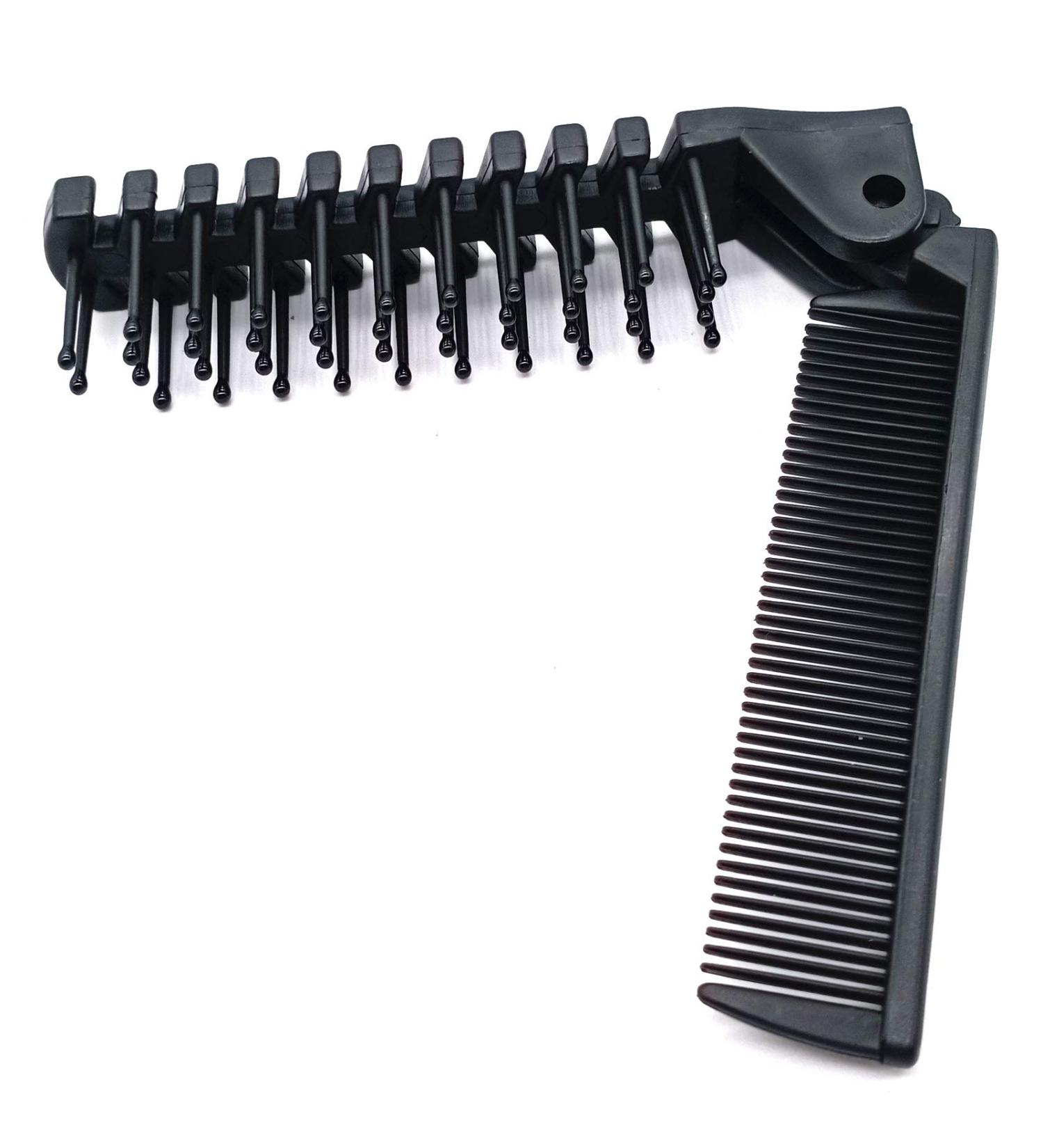 PUTYSUUN Folding Travel Comb Brush Combo - Portable Fine Tooth Comb and Wide Tooth Brush for Men, Women, Kids - Beard and Mustache Grooming - Antistatic Black - Buy Online on GoSupps.com