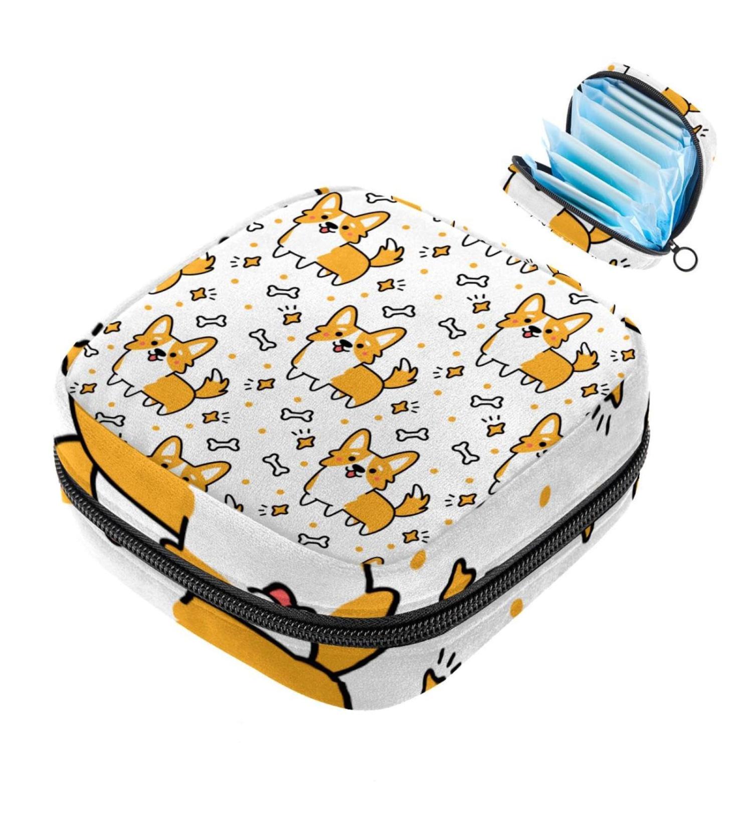 Sweet Corgis Women's Storage Bag | Large Menstrual Cup Pocket & Zipper | Bone Pattern Period Inserts for Girls & Women - Buy Online on GoSupps.com