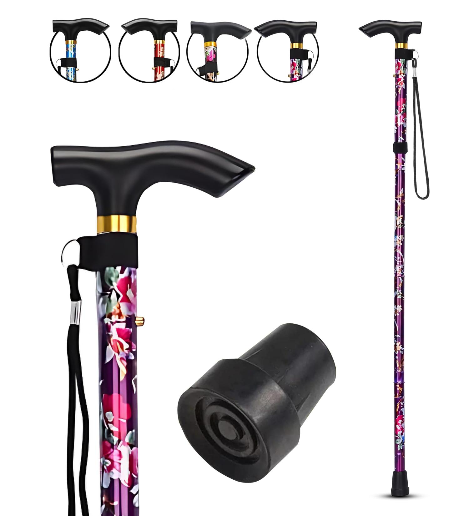 HATAF Walking Stick Folding Walking Sticks for Women Folding Walking Sticks for Men Mobility Aids walking stick rubber ends disability aids folding walking sticks for ladies Purple Flowers - Buy Online on GoSupps.com