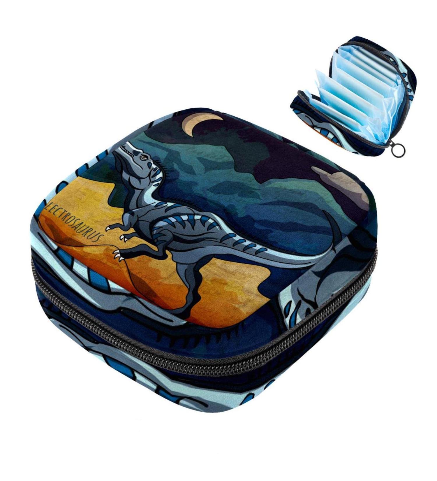 Buy Blue Jurassic Dinosaur Sanitary Napkin Storage Bag | Portable Menstrual Cup & Period Pocket for Ladies - Buy Online on GoSupps.com