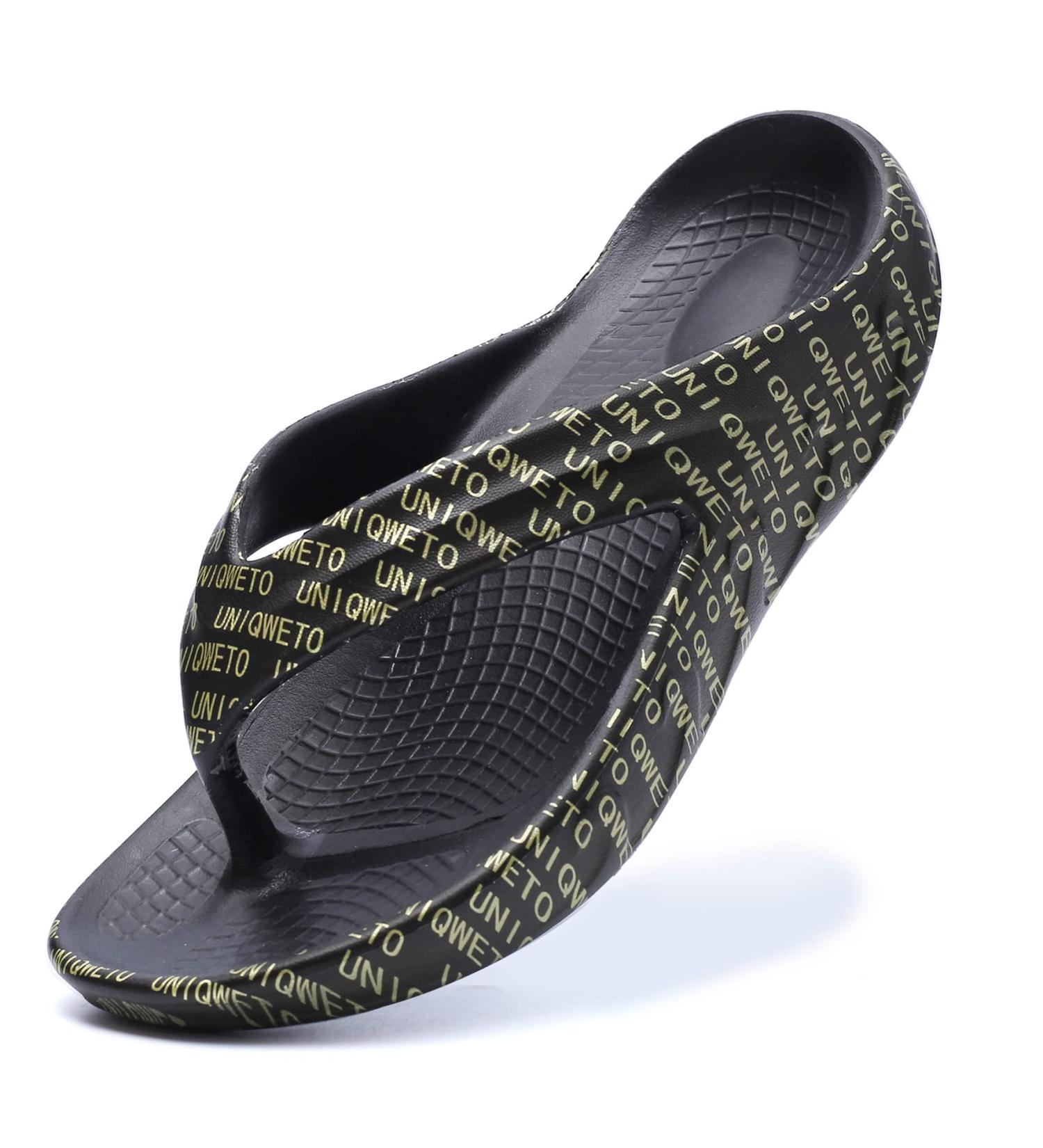 UNIQWETO Comfort Flip Flops with Arch Support and Heel Cup - Black & Gold - Size 14 Women/12 Men - Buy Online on GoSupps.com