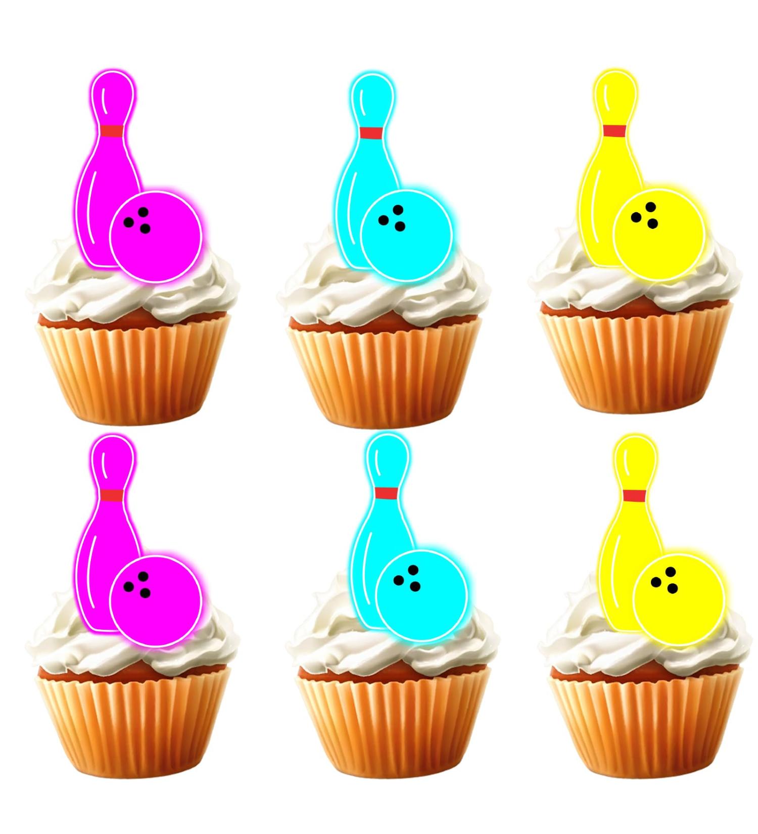 18pcs Neon Bowling Cupcake Toppers for Boys Girls Adults Happy Birthday Bowling Party Decorations Supplies Sport Ball Bowling Cake Decorations - Buy Online on GoSupps.com