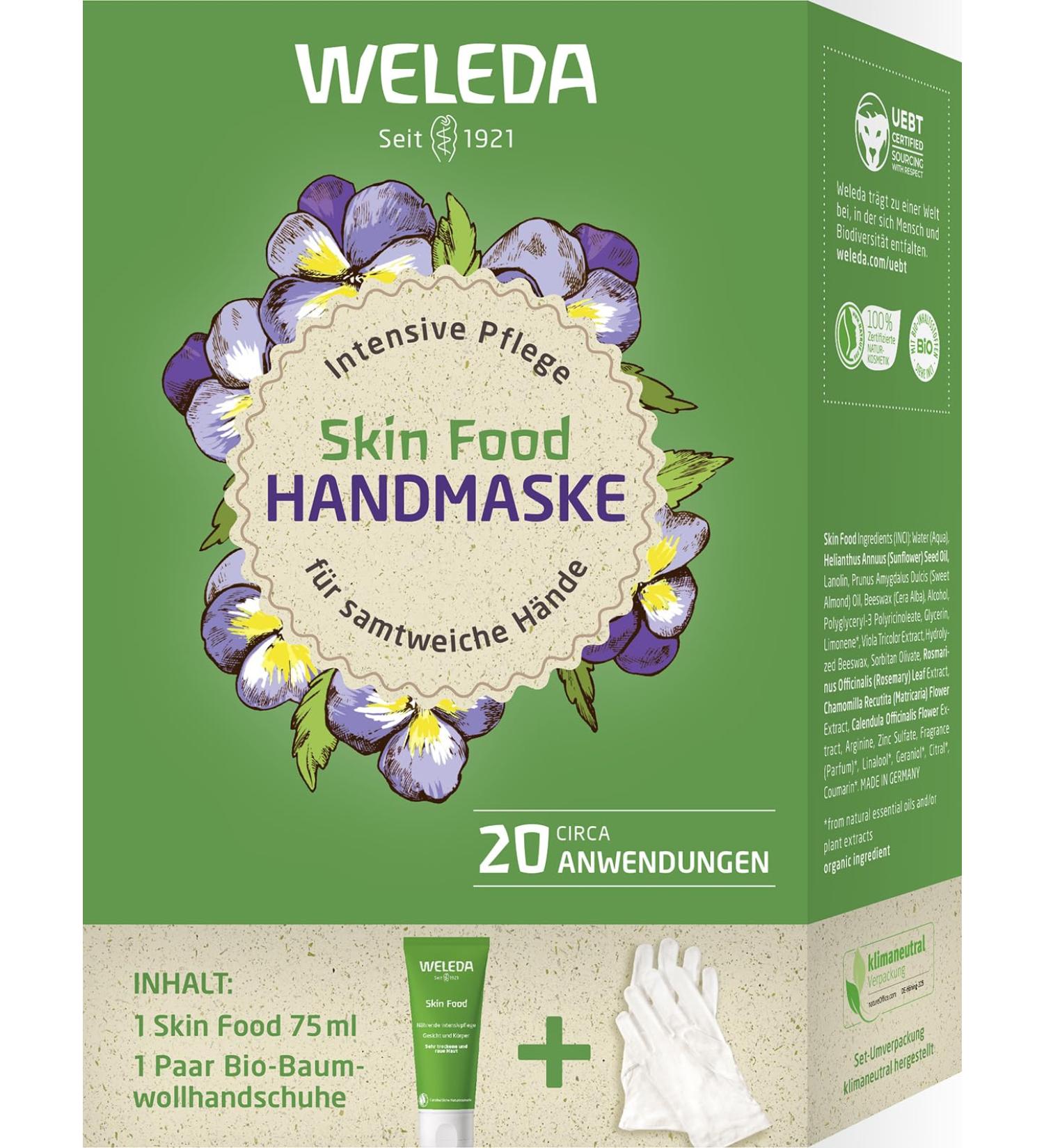 WELEDA Bio Skin Food Hand Masks Set | Natural Hand Care Gift Set for Dry Skin | Organic Cotton Reusable Gloves - Buy Online on GoSupps.com