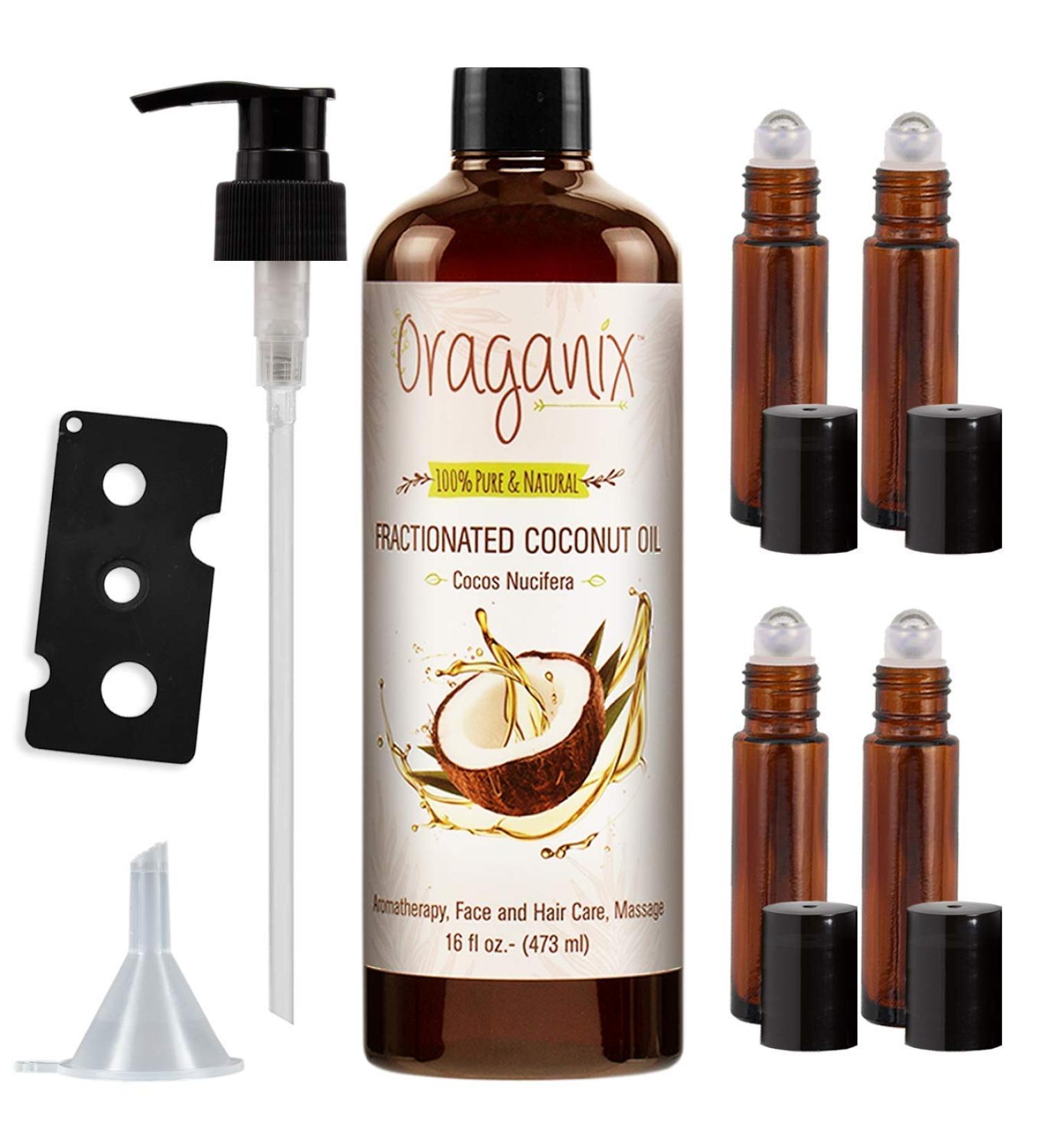 Oraganix Fractionated Coconut Oil - 100% Pure 16 Oz + 10ml Roller Bottles for Massage, Skin & Hair Care - Buy Online on GoSupps.com