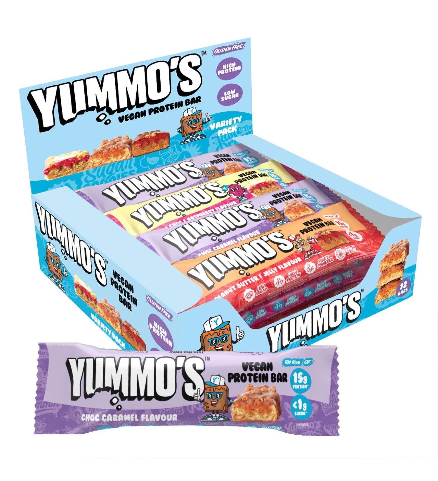 Yummo's Mmmm! Vegan Protein Bar (12x55g) - Variety Pack, High Protein, Low Sugar, Gluten Free Snack - Plant Based and Vegan Friendly - 12 Count Pack - Buy Online on GoSupps.com