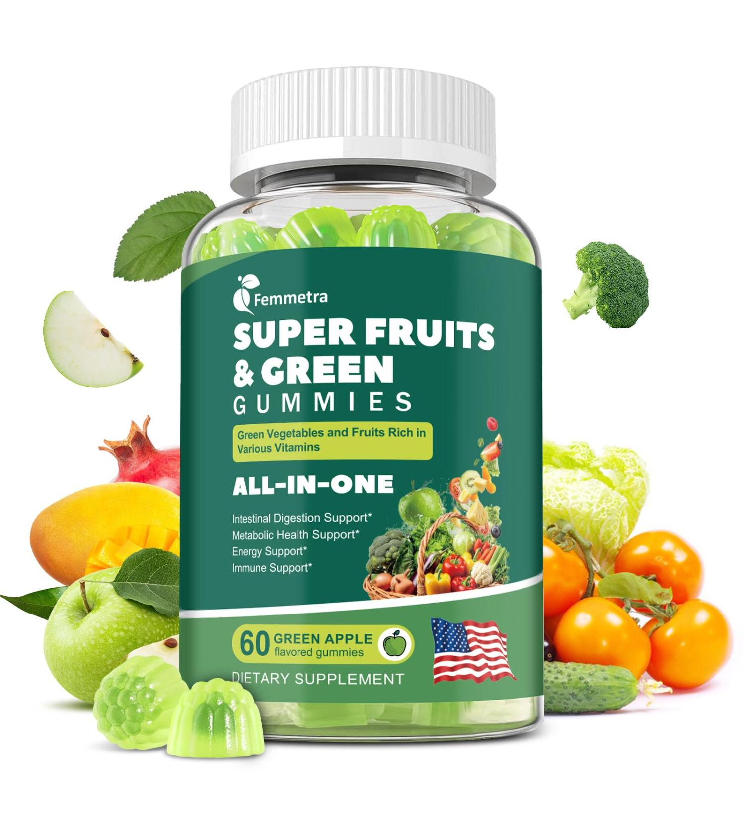 61-in-1 Supergreens Daily Gummies for Women and Men Multivitamin Superfood Gummy with Probiotics for Metabolic Energy and Digestive Health Sugar Free Green Apple Flavor 60 Count - Buy Online on GoSupps.com