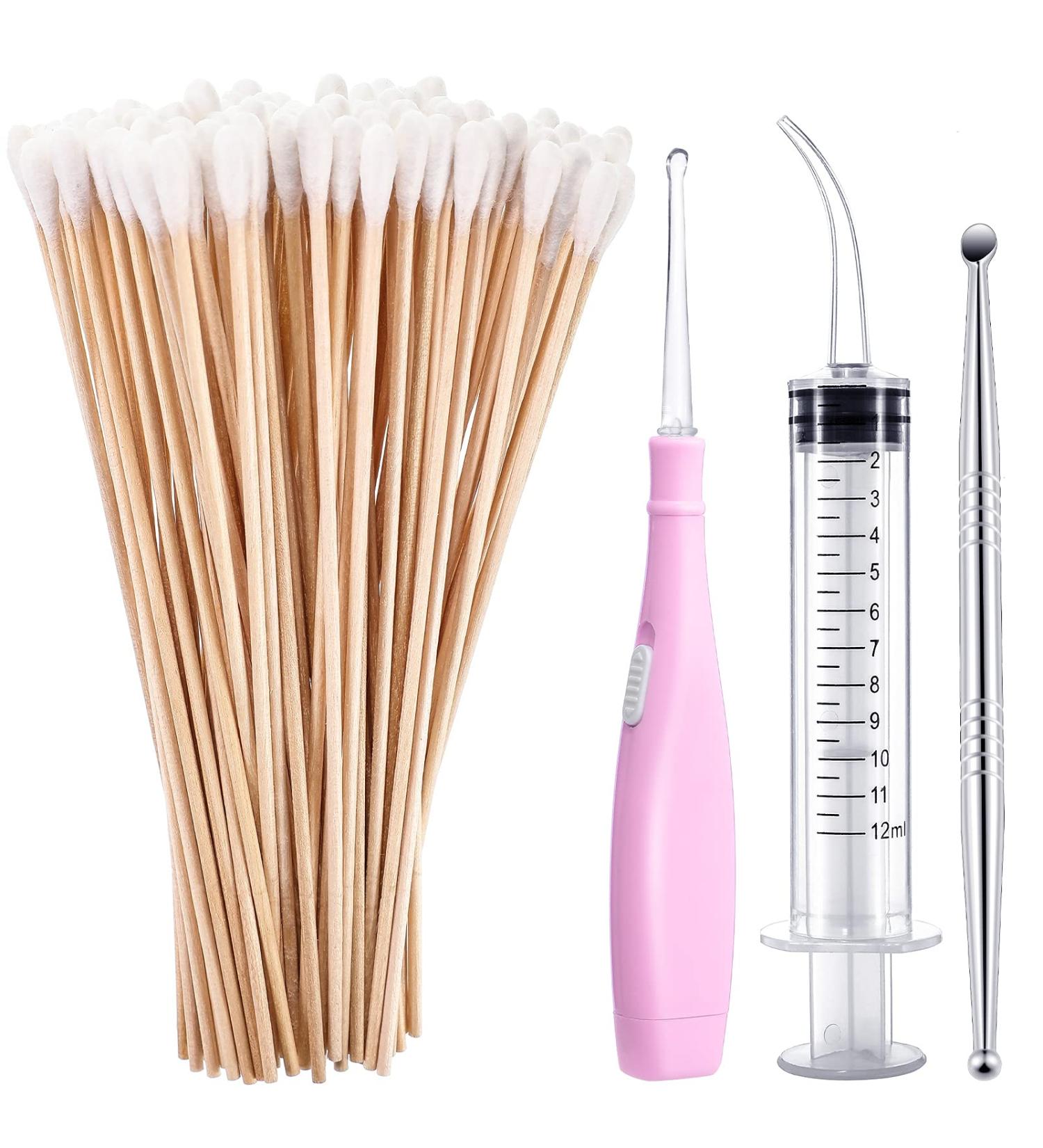 Complete Tonsil Stone Removal Set - Stainless Steel Tool, LED Remover, Swabs, Irrigator Syringe - Pink - Buy Online on GoSupps.com