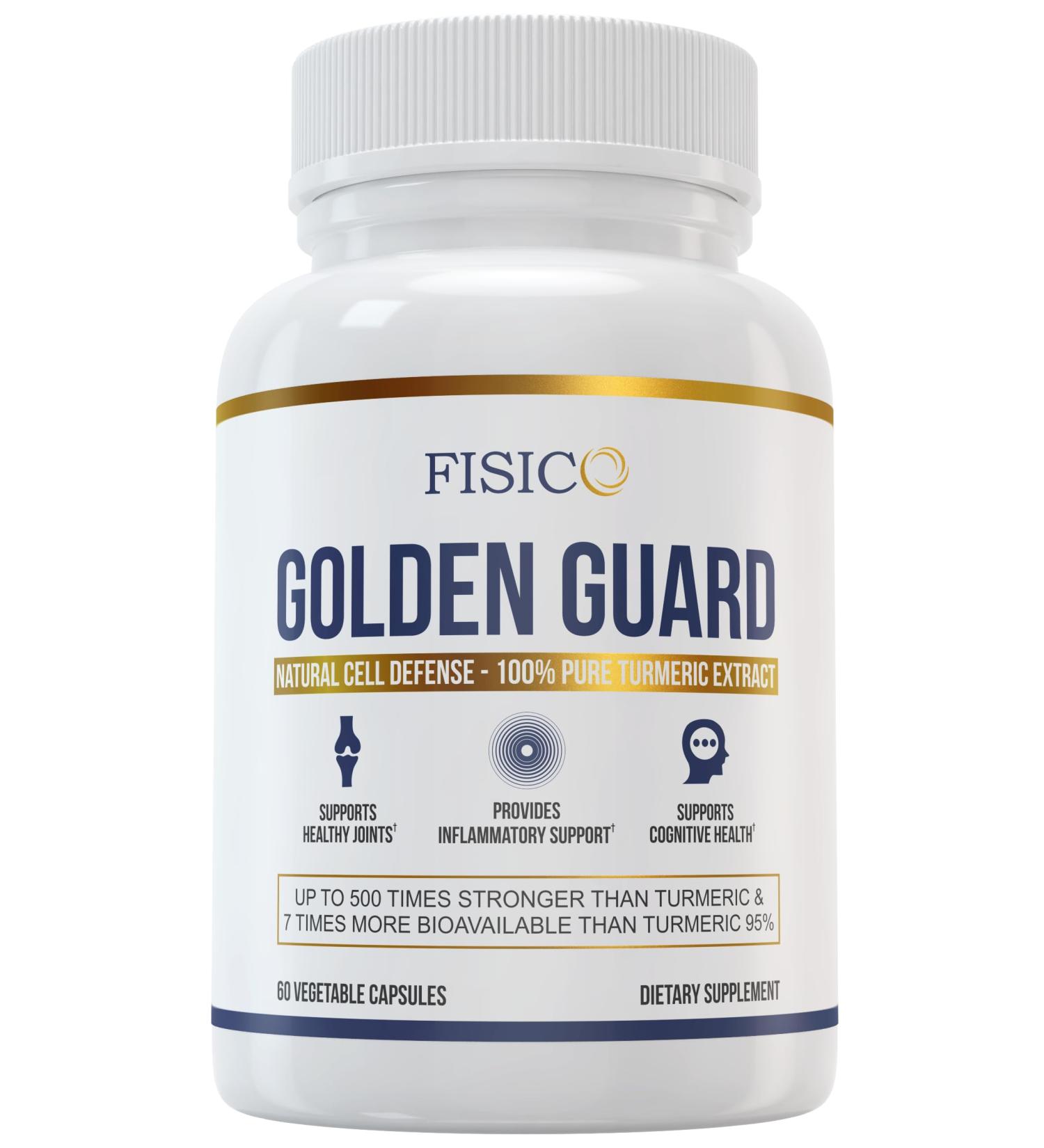 Golden Guard Fisico Turmeric Extract 60 Vegetable Capsules Natural Cell Defense Supplement for Joint Health and Cognitive Support
