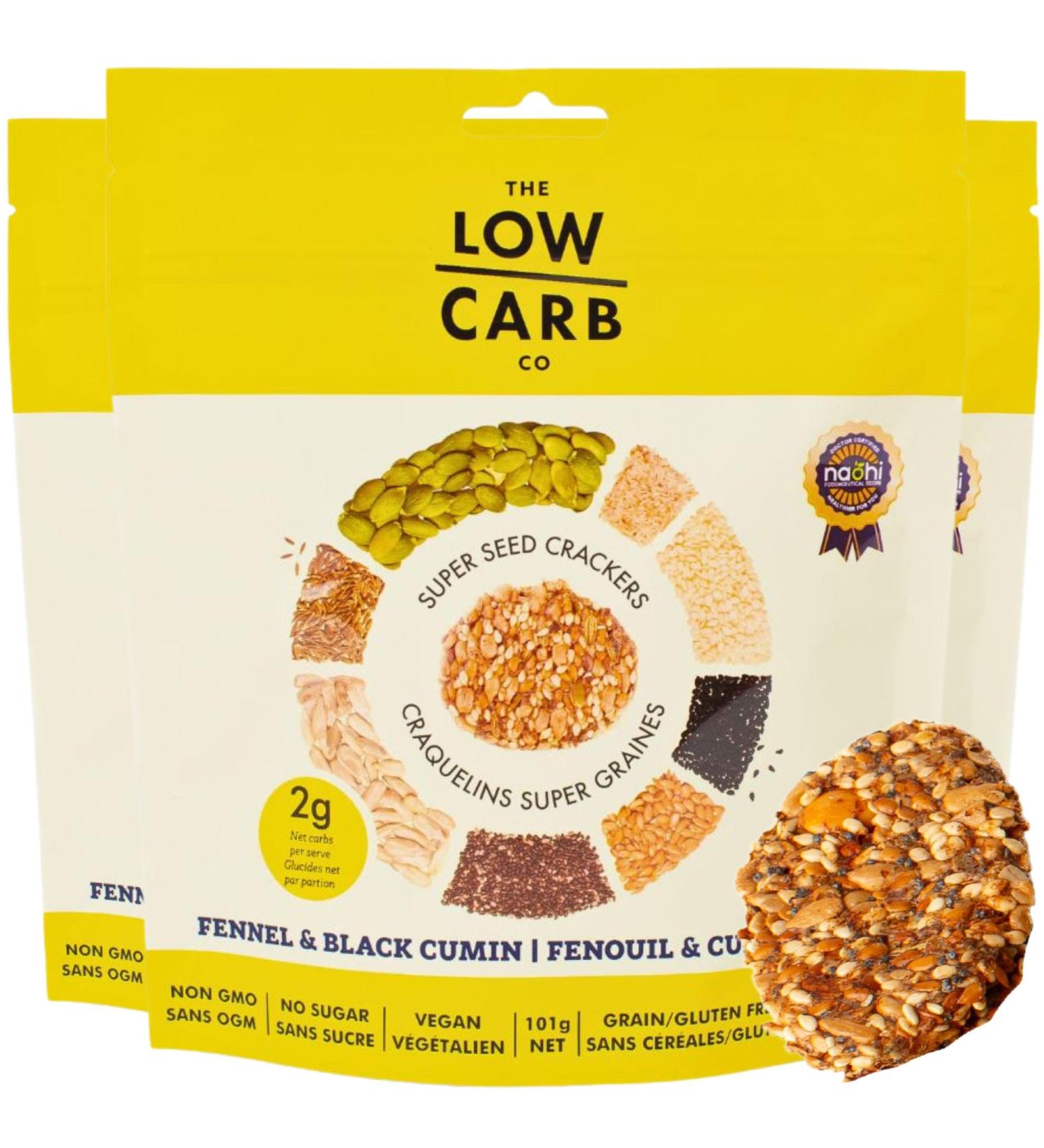 The Low Carb Co Super Seed Crackers Gluten Free and Keto Friendly Healthy Snacks Vegan Zero Sugar Paleo and Diabetic Friendly Nut Free High Protein Crackers with Fibre - Fennel & Black Cumin 101g (Pack of 3) 101 g (Pack of 3) - Buy Online on GoSupps.com