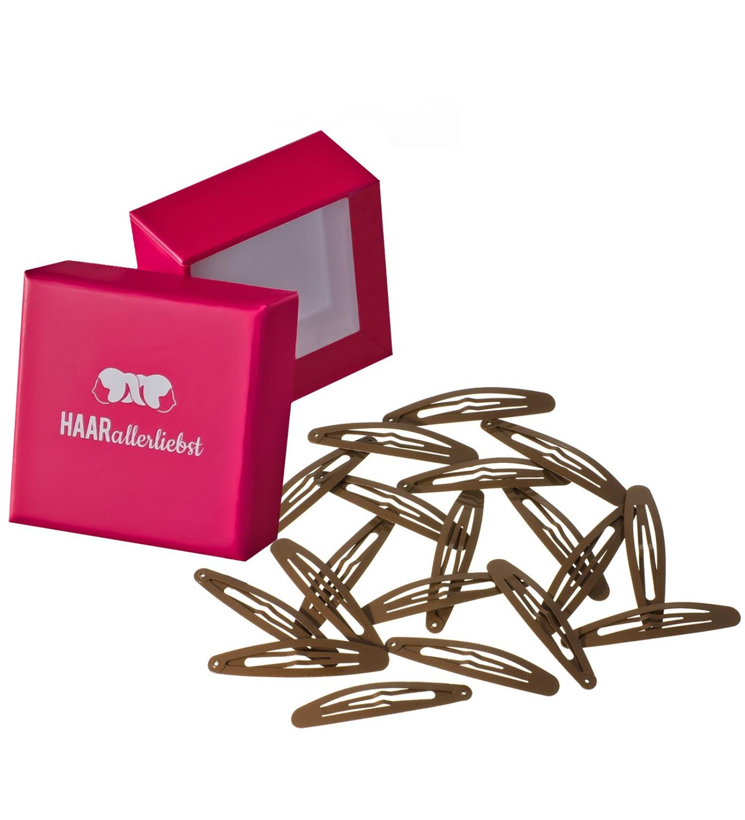 HAARallerliebst hair clips oval (20 pieces | brown | approx. 6 cm) including box for storage (box color: pink)