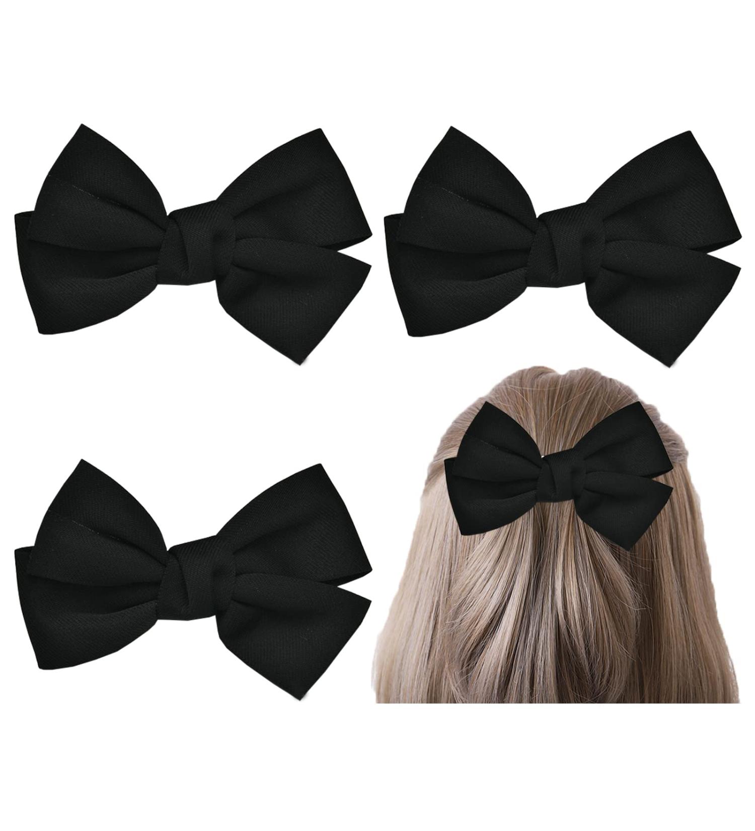 3 Pcs Black Bow Hair Clips Set for Women - Handmade Barrettes for Halloween, Christmas, Parties - Bohemian, Hawaiian, Wedding, Cosplay Headband Accessories - Buy Online on GoSupps.com
