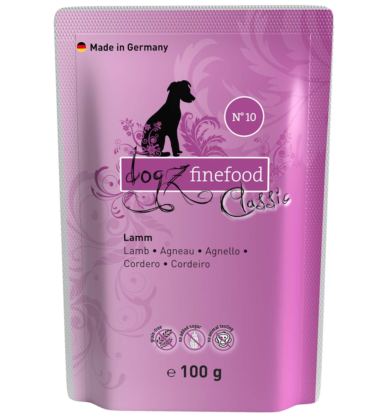 Dogz Finefood Wet Dog Food - N 10 Lamb - Grain-Free & Sugar-Free - High Meat Content - 12 x 100g Bags - Ideal for Dogs & Puppies - Buy Online on GoSupps.com