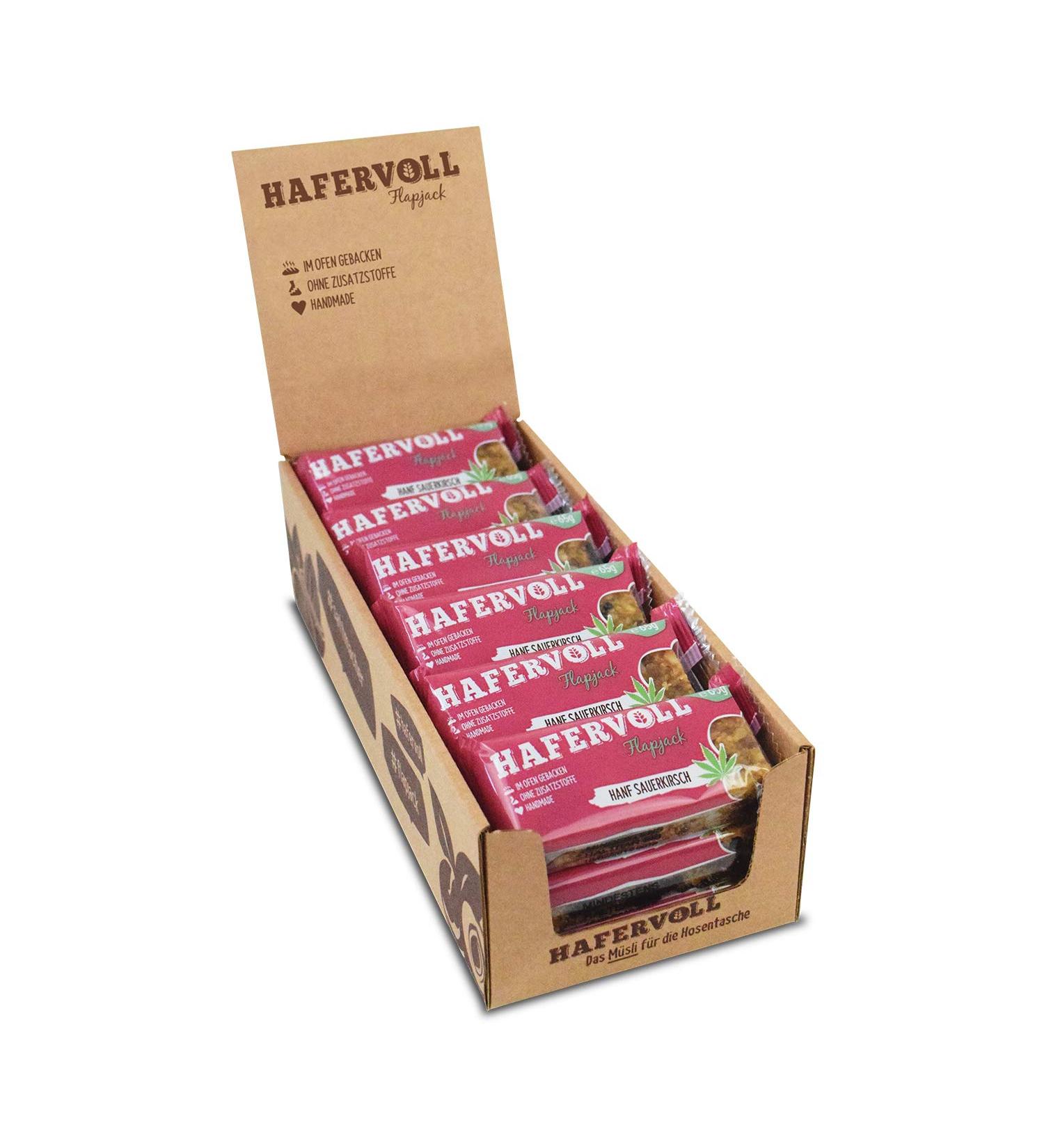 Buy Hafer Full Flapjack Hemp Sauerkirsch - 18 x 65g Cereal Bars | Handmade No Added Sugar Nut-Free Oats & Honey | International Shipping - Buy Online on GoSupps.com