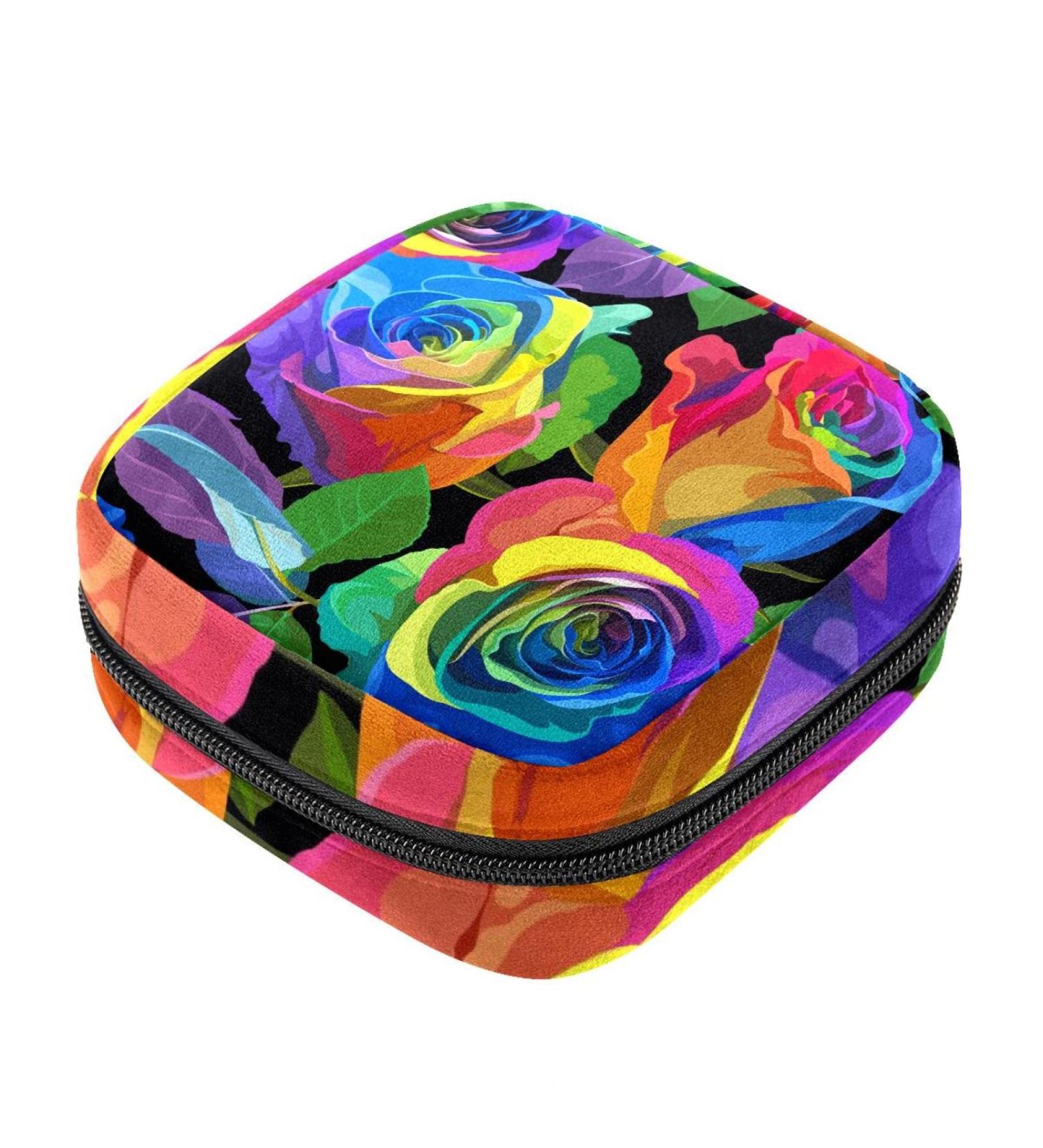 Menstrual Bag Zipper | Colorful Roses Ladies Napkin & Tampon Pouch | Essential for Women & Girls - Buy Online on GoSupps.com