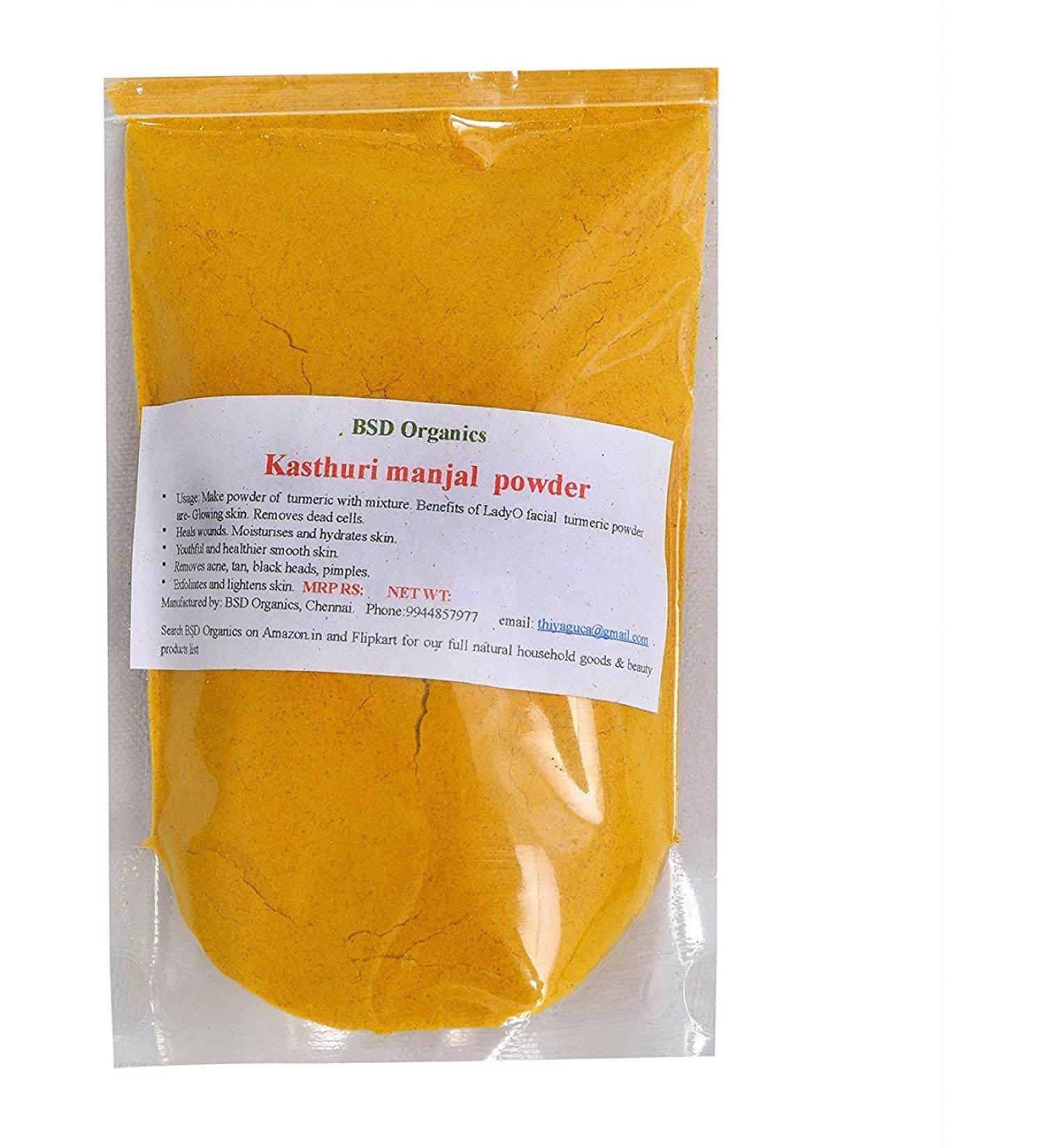 BSD Organics Powder of Kasturi turmeric root/kasthuri manjal/Wild Turmeric for Facial/body mask/scrub - 200 gram (0.44 Pounds)