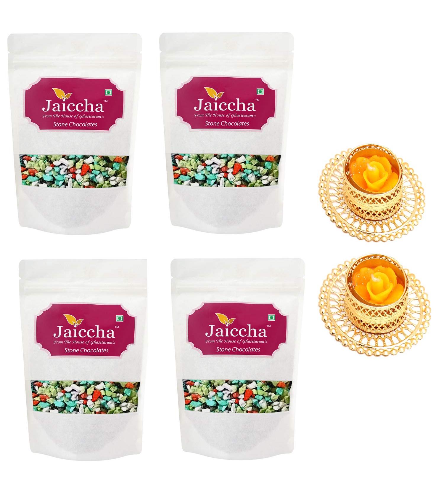 Jaiccha Ghasitaram Diwali Gifts Chocolate - Stone/ Rock Chocolates 800 GMS in White Paper Pouch with 2 T-Lites - Buy Online on GoSupps.com
