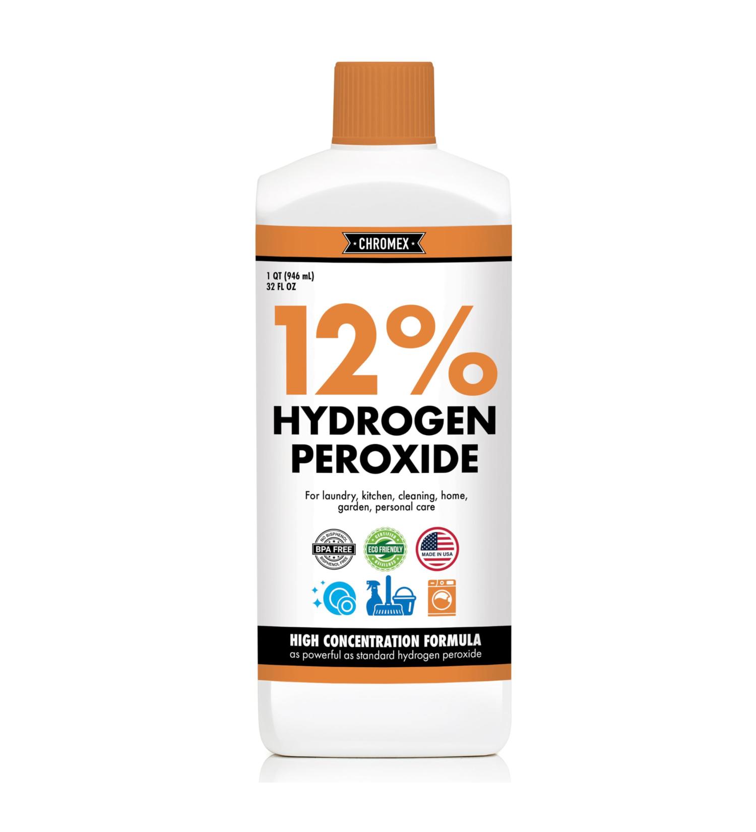 Chromex Hydrogen Peroxide 12% Food Grade | 4x Power Concentrated Solution for Topical Care Home Cleaning Laundry & Whitening - Quart Size - Buy Online on GoSupps.com