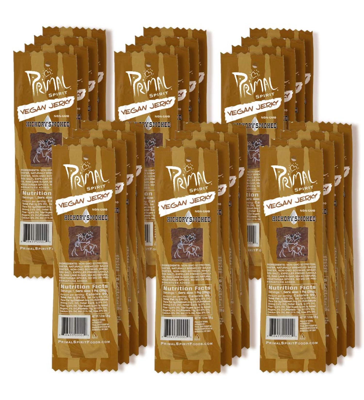 Primal Spirit Vegan Jerky - Classic Hickory Smoked Flavor | 24 Pack, Non-GMO, Plant-Based Protein - Buy Online on GoSupps.com