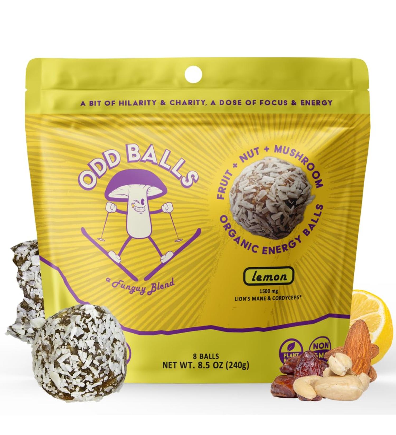 ODD BALLS Organic Energy Balls - Lemon Superfood Snack | Vegan Gluten Free | Perfect for Running Cycling & Hiking | Focus & Energy with Lion's Mane & Cordyceps - Buy Online on GoSupps.com
