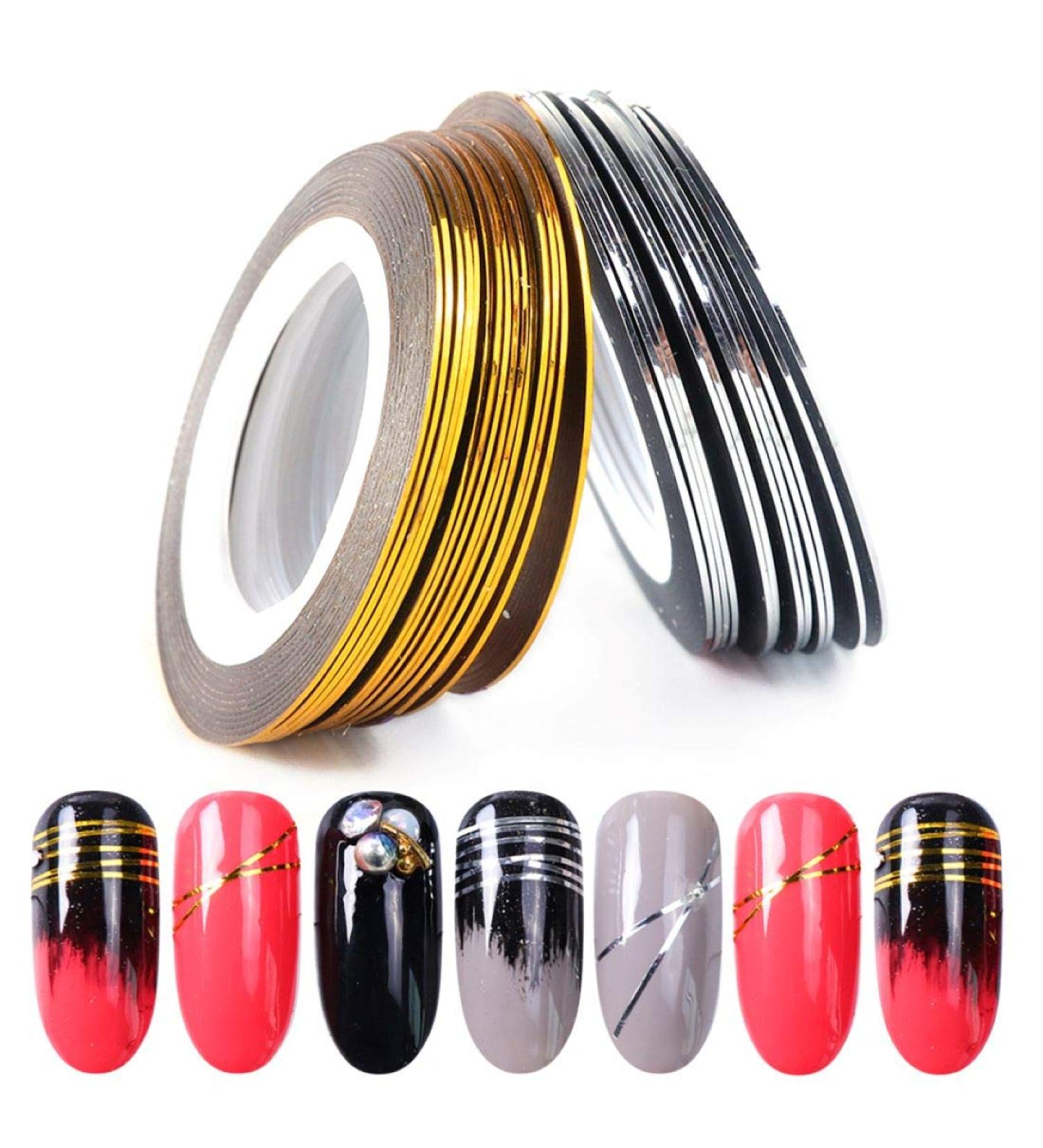 AnHua 2Pcs Gold & Silver Nail Striping Tape for Nail Art Decoration - Thin Line Sticker Rolls - Buy Online on GoSupps.com