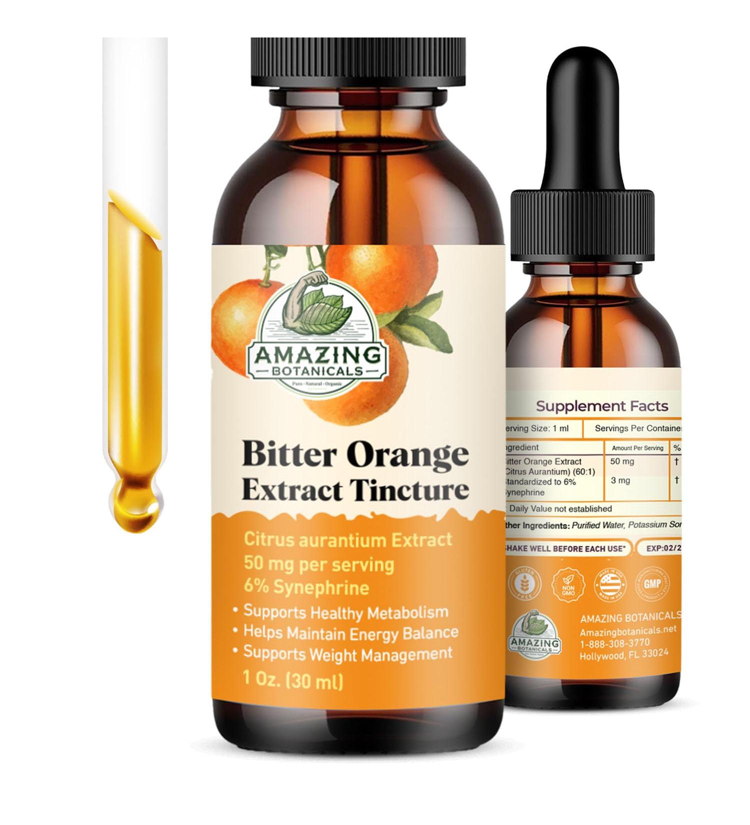 Amazing Botanicals Bitter Orange Liquid Extract Tincture (Citrus aurantium) 50mg Herbal Supplement Drops Vegan, Non-GMO, Alcohol and Sugar Free 30mL (1oz) - Buy Online on GoSupps.com