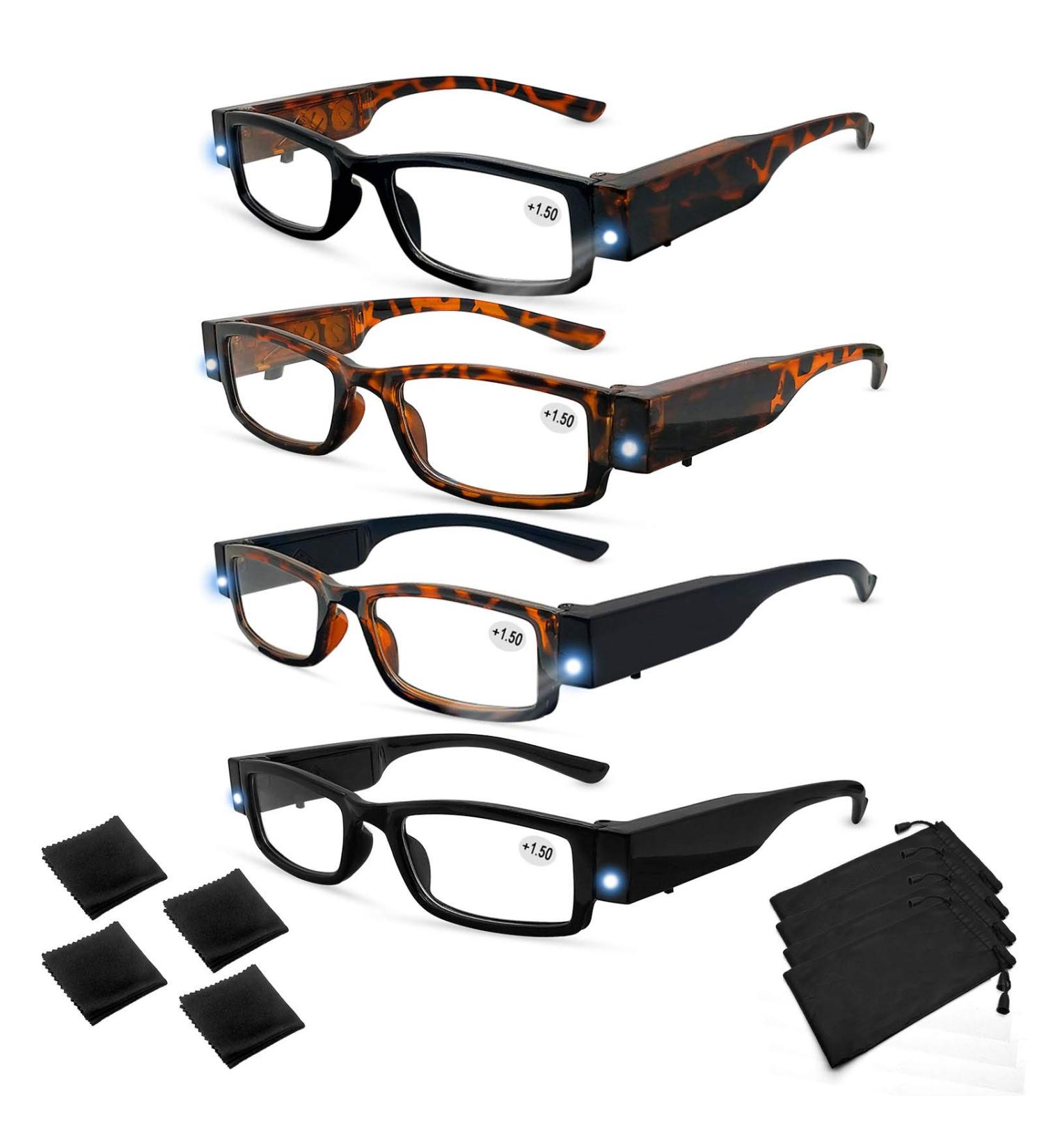 Buy 4 Pack LED Reading Glasses - Bright Magnifying Eyewear for Men & Women Lightweight & Stylish +150 Magnification - Buy Online on GoSupps.com