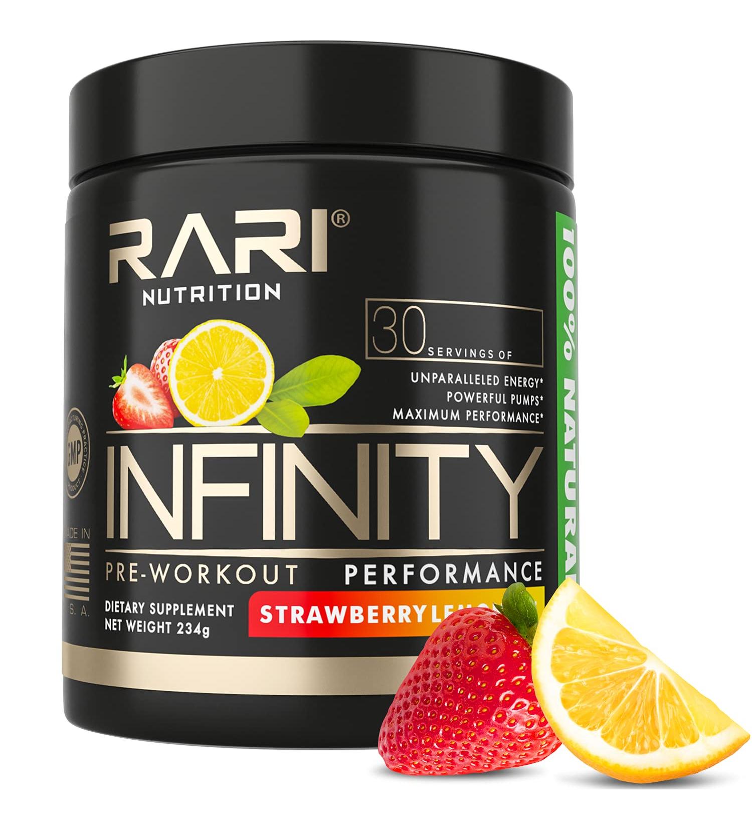 RARI Nutrition - Infinity Pre Workout Powder - Natural Preworkout Energy Supplement for Men and Women - Keto and Vegan Friendly - No Creatine - 30 Servings - (Strawberry Lemonade) - Buy Online on GoSupps.com
