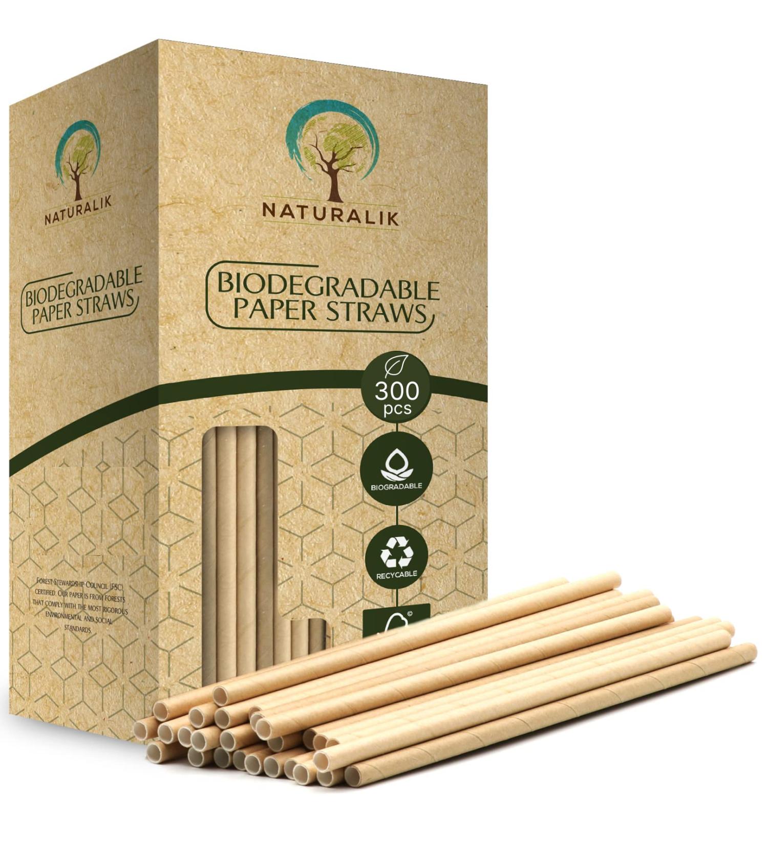 Naturalik Biodegradable Brown Paper Straws 300-Pack - Eco-Friendly & Durable Drinking Straws for Juices, Restaurants, Parties - Buy Online on GoSupps.com