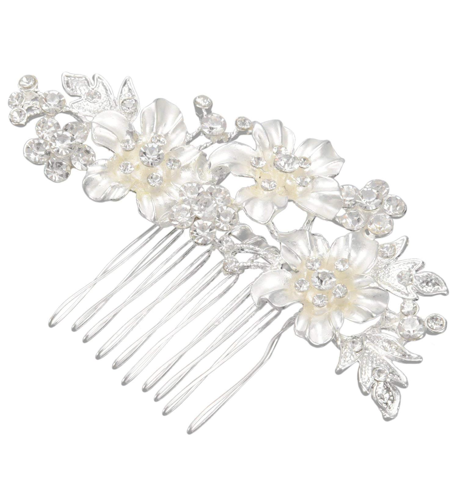 Wedding Bridal Hair Combs Vintage Imitation Crystal Hairpins Prom Jewelry Gold Silver Flower Pattern Hair Accessories Pins Women Silver - Buy Online on GoSupps.com