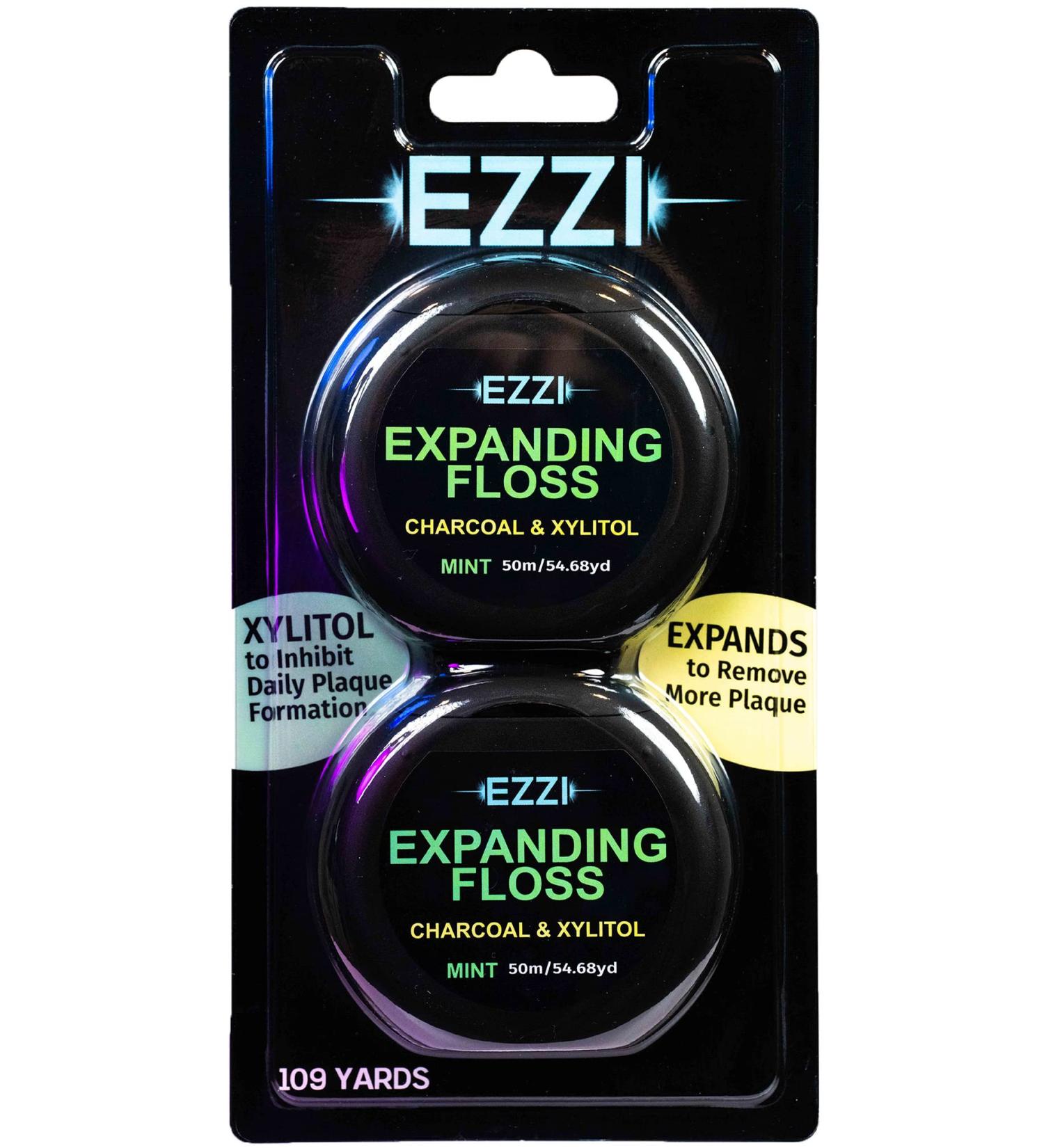 Ezzi Woven Stretchy Dental Floss - Naturally Waxed with Charcoal & Xylitol for Optimal Gum Cleaning - Mint Flavor - 90m - Buy Online on GoSupps.com