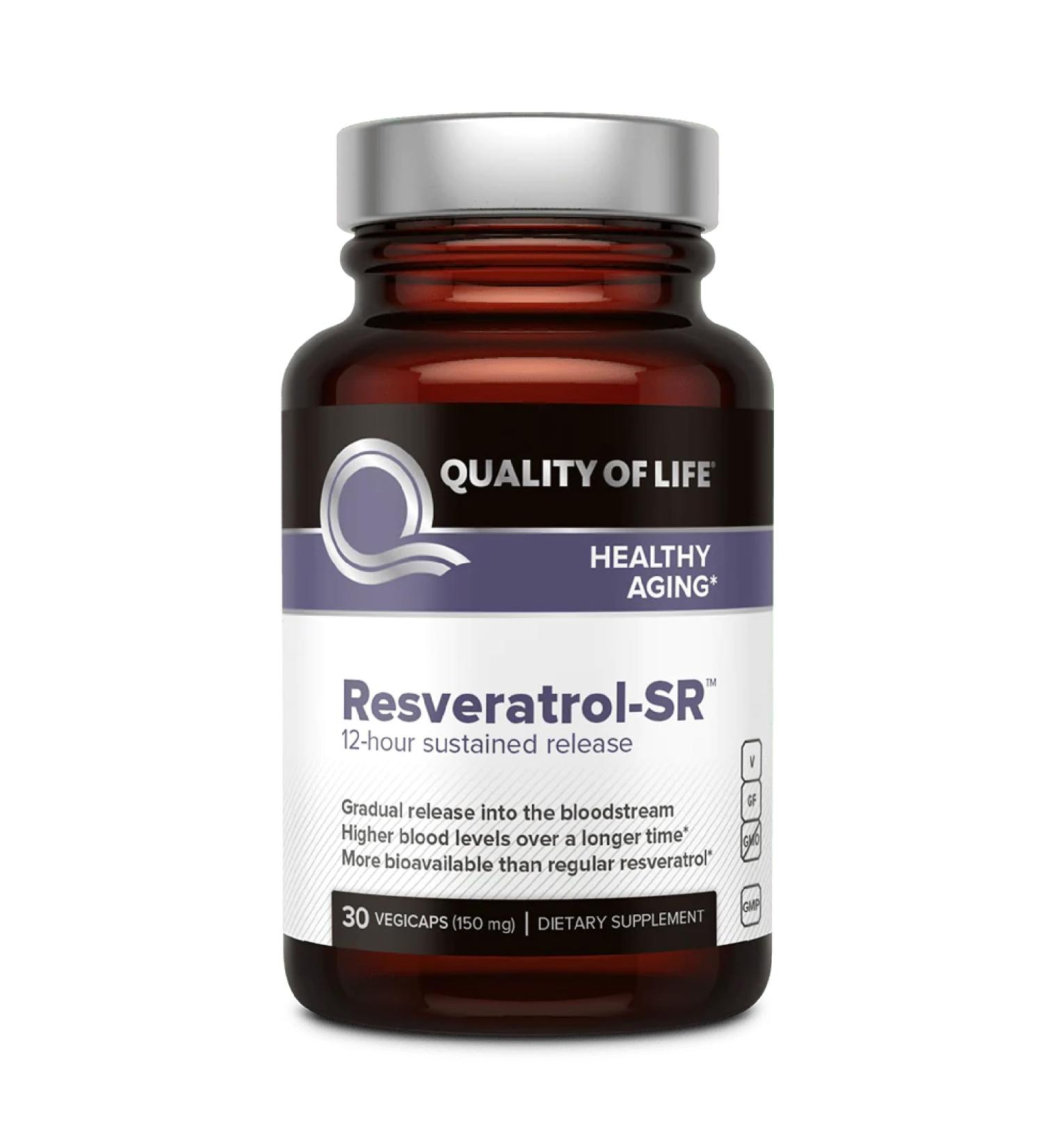 Quality of Life Resveratrol SR - Powerful Anti Aging All Natural Formula - 30 Vegicaps 30 Count (Pack of 1) - Buy Online on GoSupps.com
