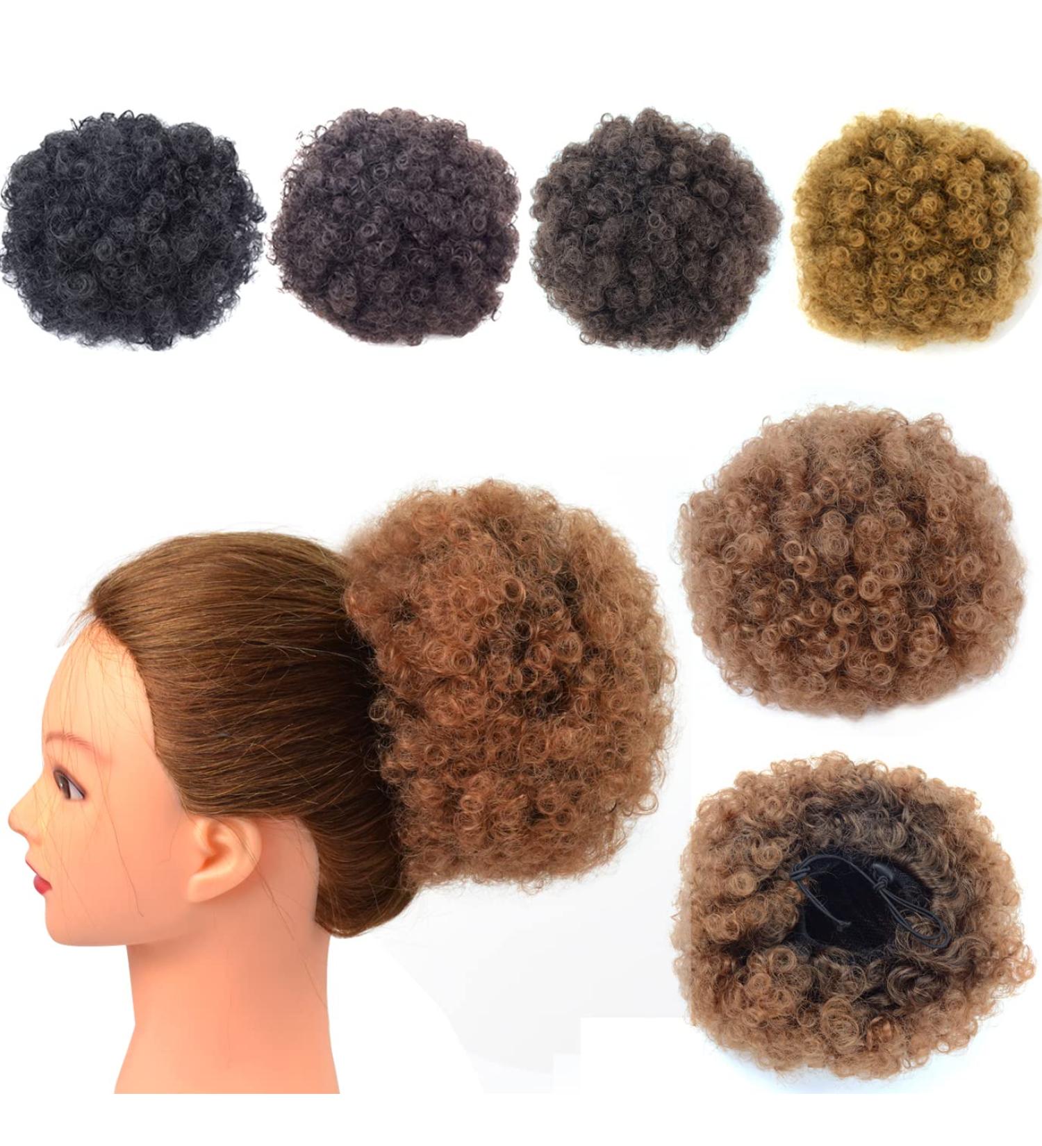 Short Synthetic Afro Kinky Curly Drawstring Ponytail Extension in Medium T1B/30# - Clip On Bun Hairpiece for Natural Hair - Buy Online on GoSupps.com