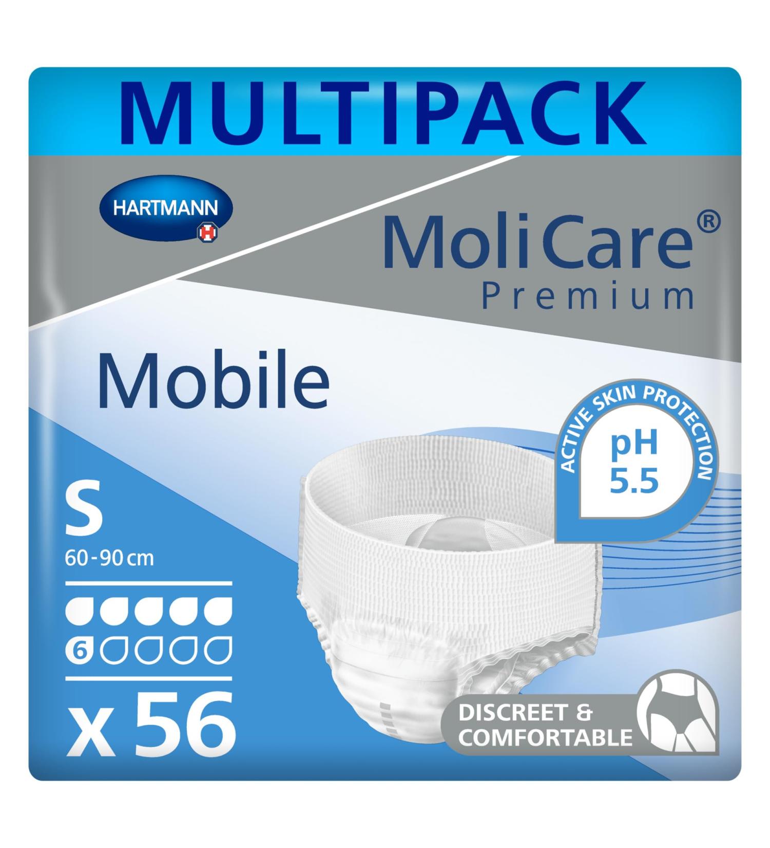 Molicare Premium Mobile Disposable Pants - Incontinence Solutions for Men & Women Size S (60-90 cm) - 56 Pieces 6 Drops - Buy Online on GoSupps.com