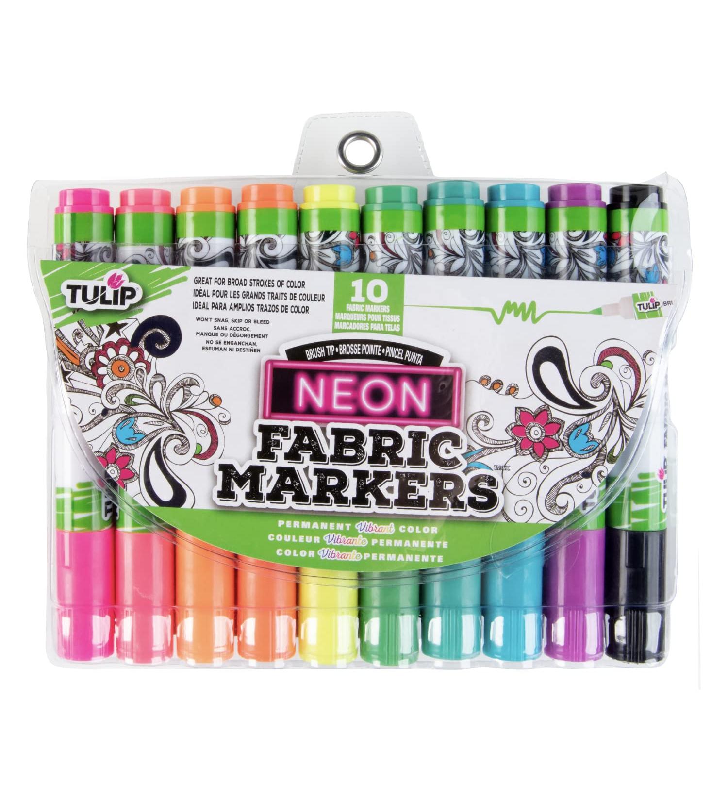 Tulip Permanent Neon Fabric Brush Tip Markers - Set of 10 - Buy Online on GoSupps.com