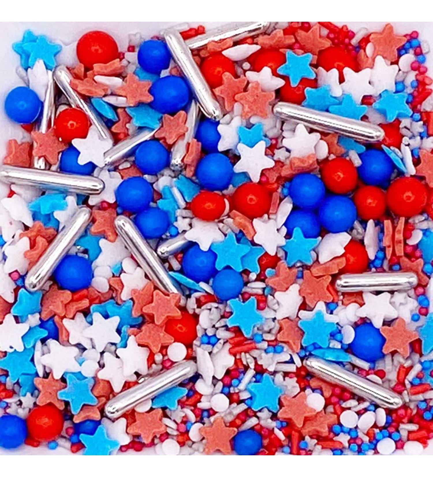 Sprinkletti - Stars and Stripes- 30g Cake Topper Sprinkles - Chocoballs Rods Balls Strands And Sugar Star Shapes - Edible Cake Decorations - Birthday Cake Sprinkles 30g Stars and Stripes - Buy Online on GoSupps.com