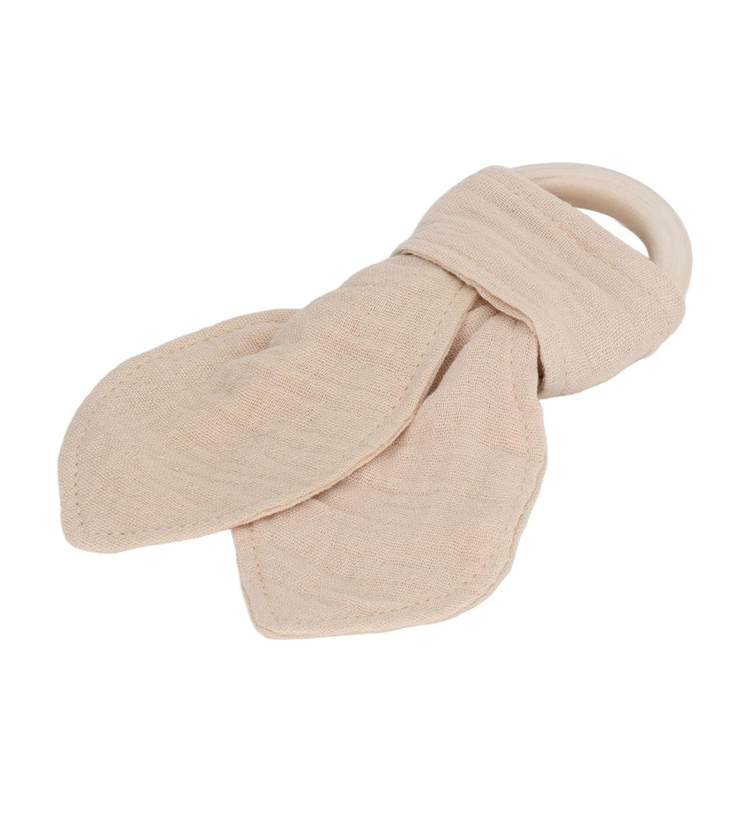 Baby Teething Wooden Ring - Bunny Ears Design | Soothing Cotton Gauze Bite-Resistant | Ideal Teething Relief (Khaki) - Buy Online on GoSupps.com
