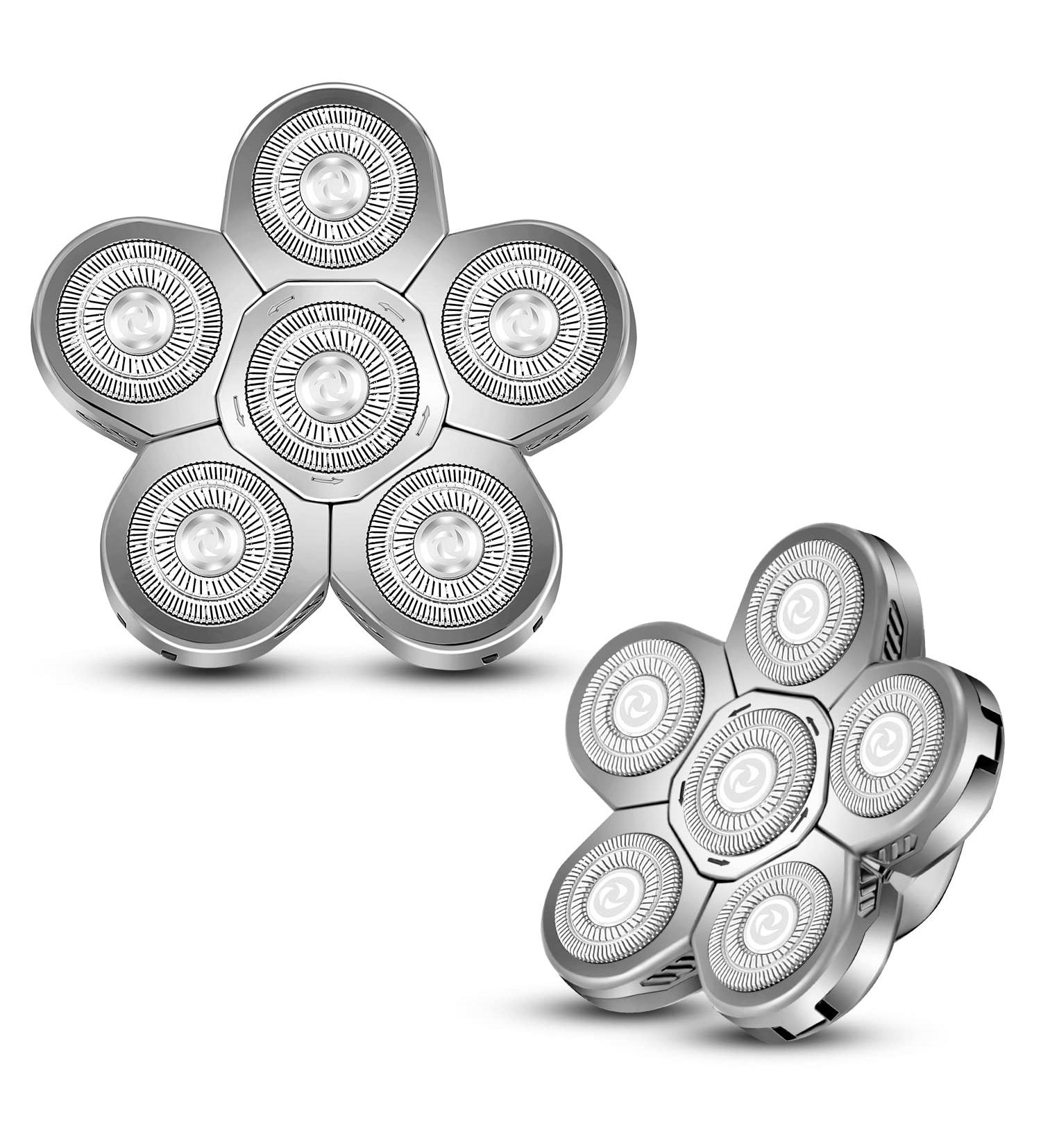 6 Heads Shaver Replacement Head for Electric Head Shaver 6 Blades 6D Replacement Bald Head Shaver Head Blade 6 Heads Electric Razor Shaver Head(Metallic Color Silver) 6D-Gray