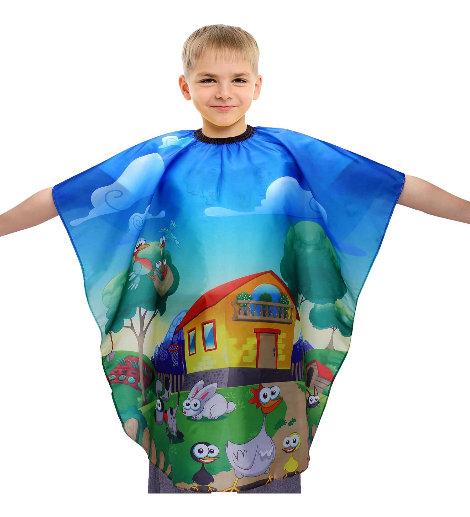 Faletony Children's Haircut Cloak - Waterproof Adjustable Snap Lock Happy Farm Design for Easy Styling & Cutting - Buy Online on GoSupps.com