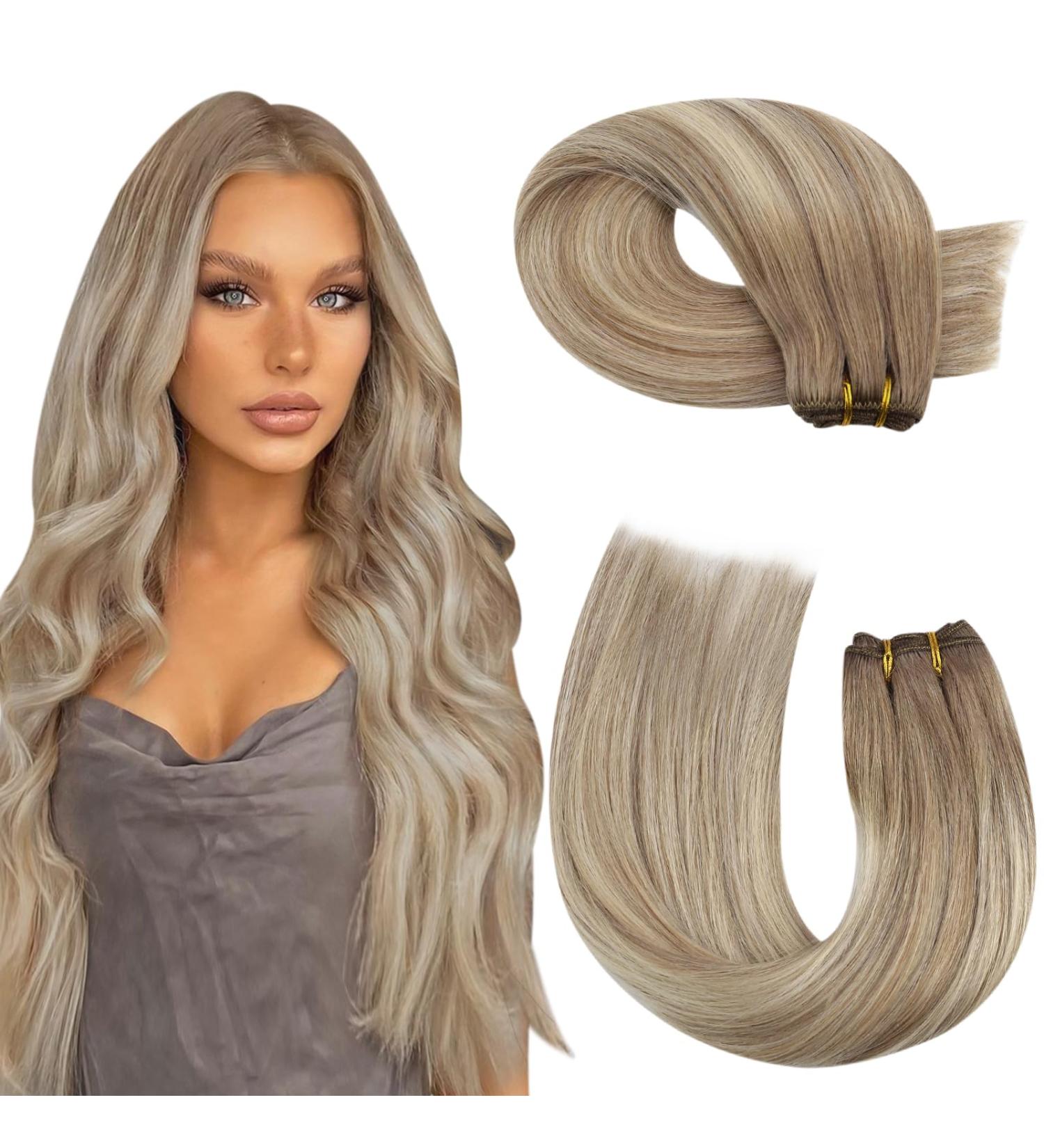 Moresoo Weft Hair Extensions Blonde Sew in Human Hair Extensions Brown Root Ombre to Platinum Blonde with Light Brown Double Weft Human Hair Extensions 24 Inch 100g/Pack #8/22/8 24 Inch(Pack of 1) WEFT #8/22/8 - Buy Online on GoSupps.com