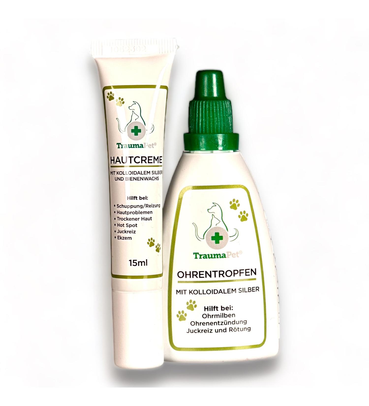 traumapet ear drops 50 ml + skin cream 15 ml with colloidal silver for dogs and cats ear drops + skin cream