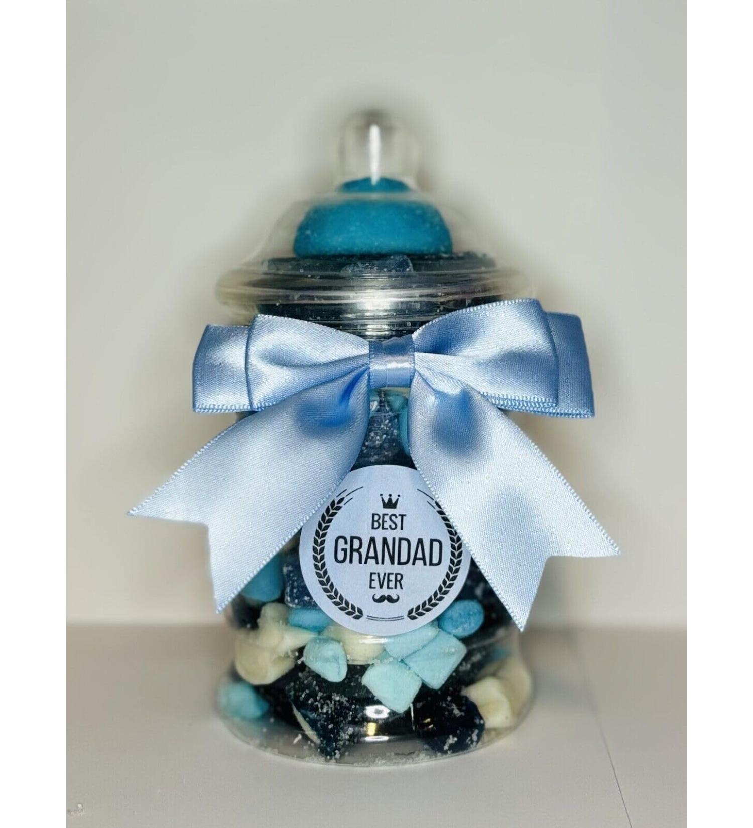 Best Grandad Ever Filled Blue Pick N Mix Gummy Sweet Victorian Jar Gift Present 380ml