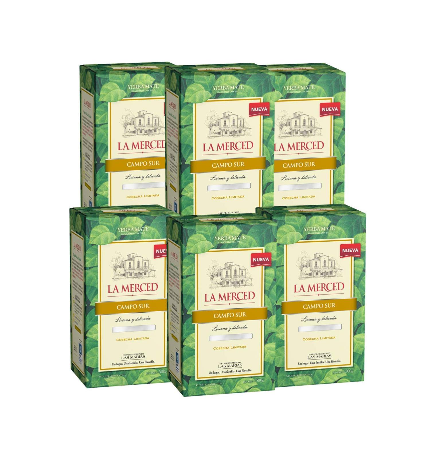  Yerbee La Merced Campo SUR Yerba Mate Set of 6 packs of 6 boxes of 500 g La Merced Campo Sur Yerba Mate 3 kg - Buy Online on GoSupps.com