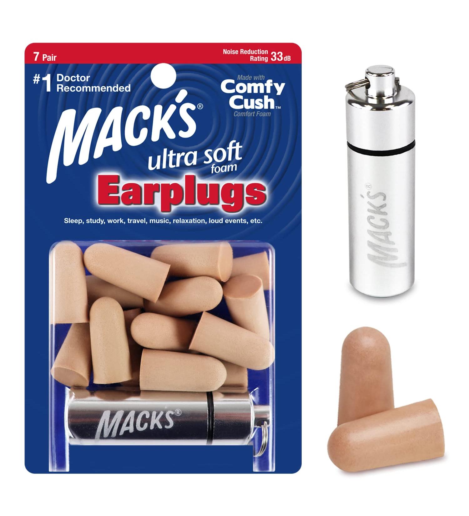 Mack's Ultra Soft Foam Earplugs 7 Pair + Case | 33 dB NRR | Comfortable Sleep Ear Plugs for Snoring, Travel, Concerts | Noise Reduction - Buy Online on GoSupps.com