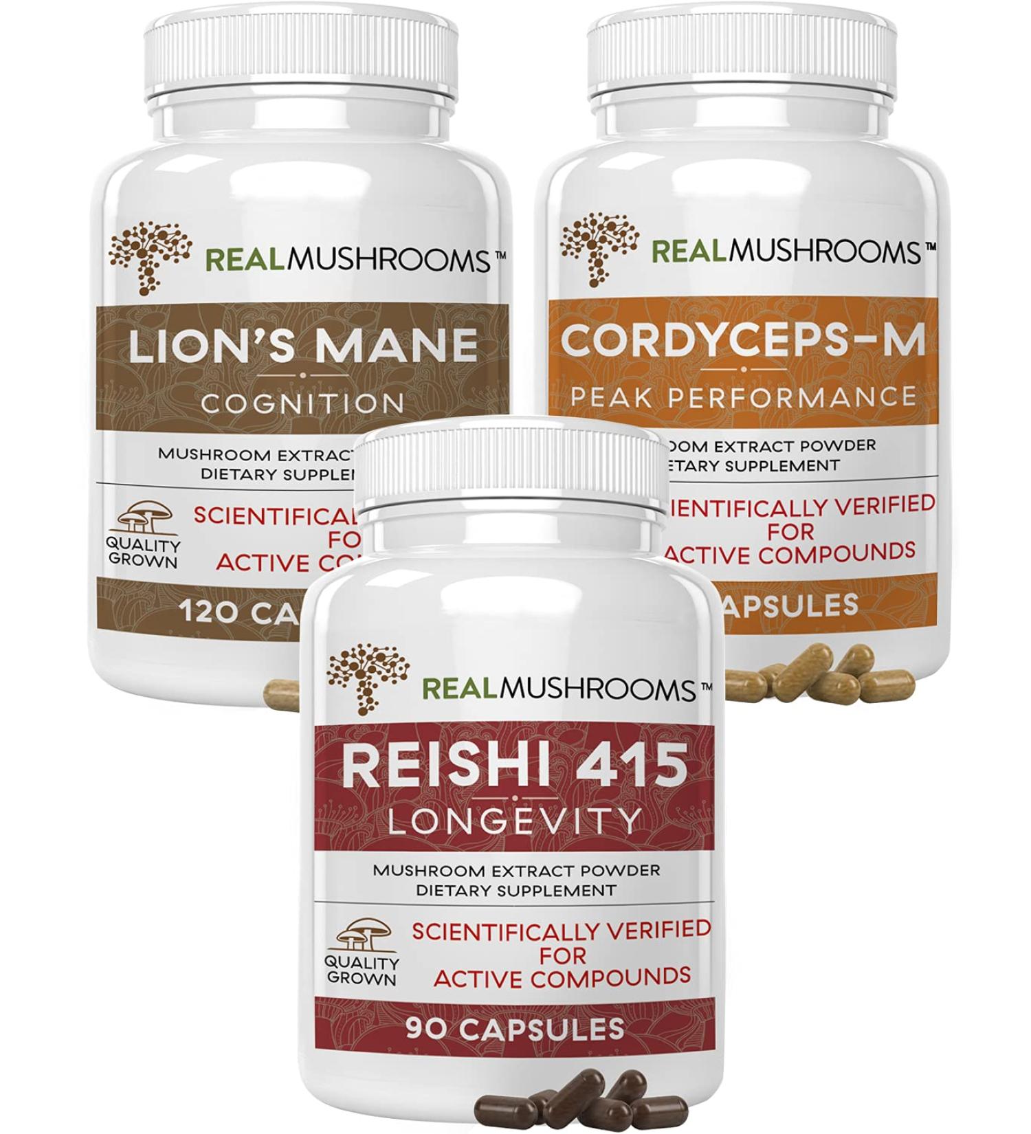 Real Mushrooms Brain Vitality & Immune Support Bundle - Lion's Mane, Reishi, Cordyceps - 330 Capsules - Buy Online on GoSupps.com