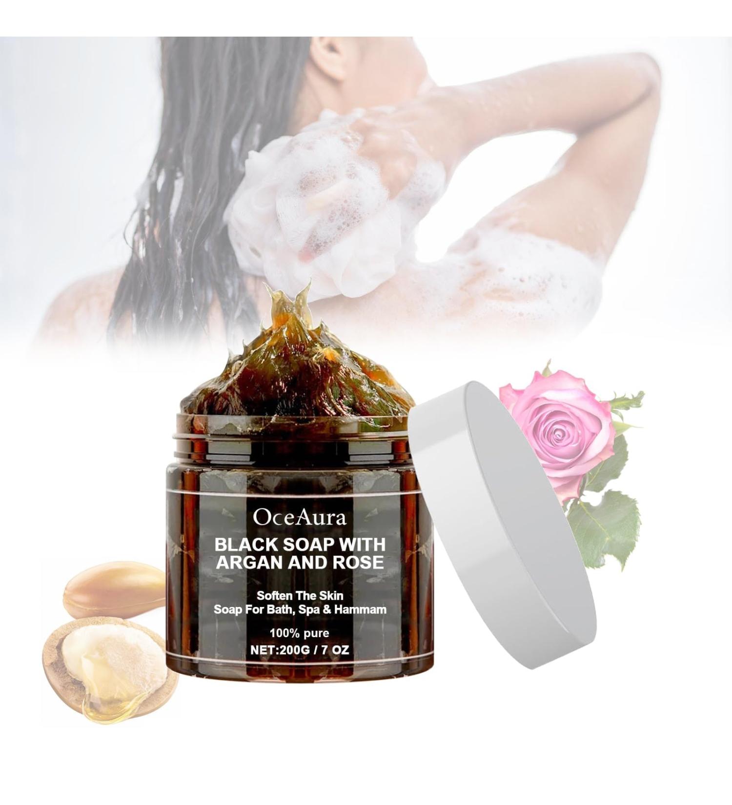 1 x Beldi Black Soap from Morocco Zawina Black Soap with Argan and Rose Exfoliating Soap in African Black Soap Bar Deep Cleansing and Softening Skin - Buy Online on GoSupps.com