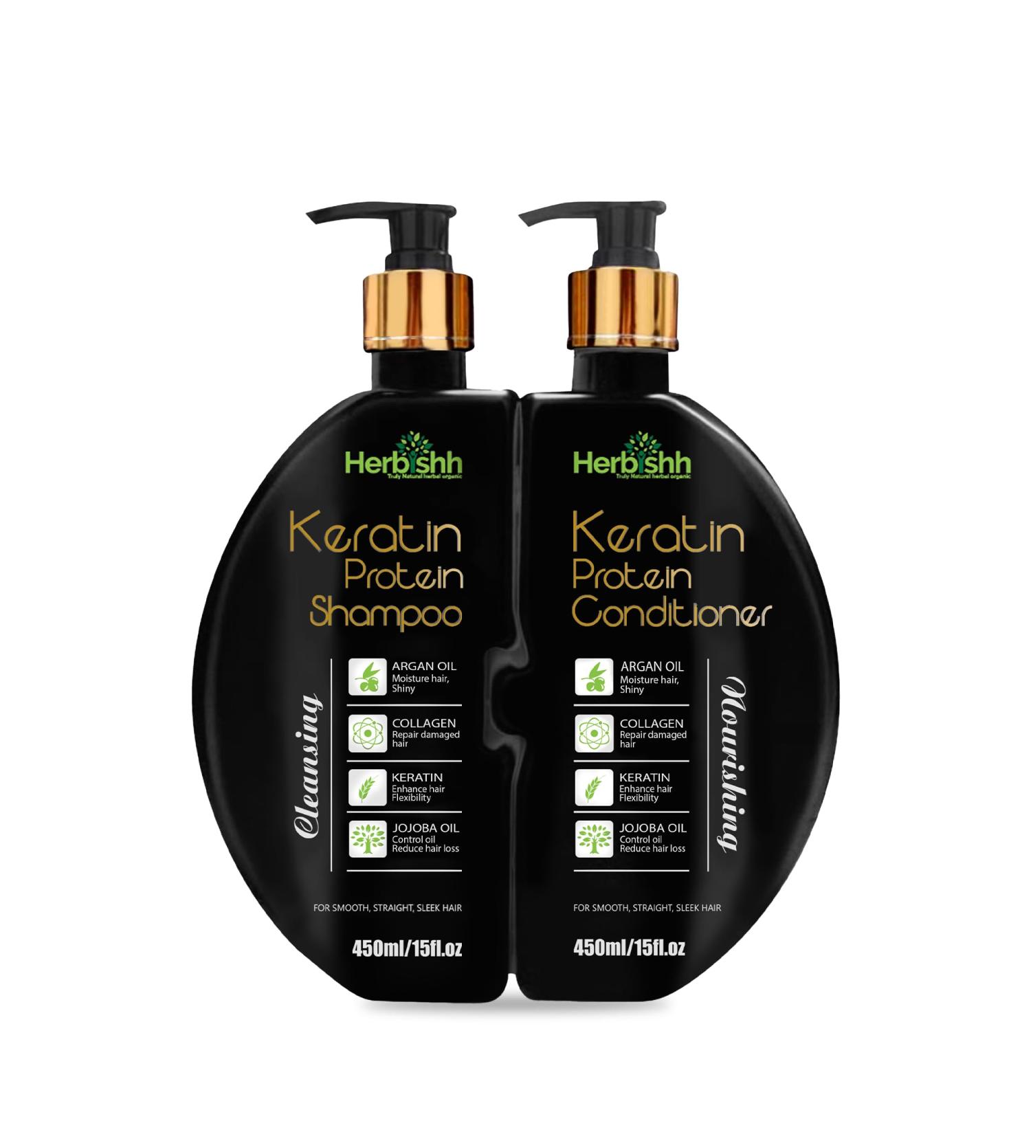 Herbishh Keratin Shampoo & Conditioner Set | Hydrating Nourishing Sulfate-Free for Dry Damaged Hair | Plant-Based | 2-Pack - Buy Online on GoSupps.com