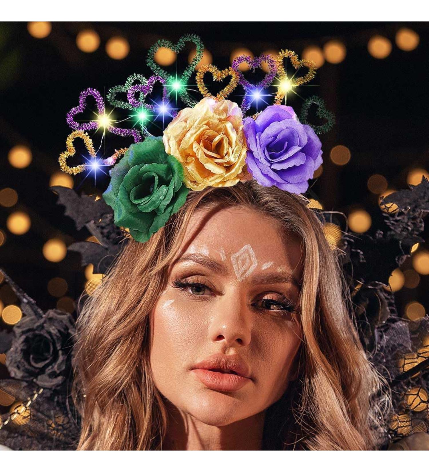 Jovono Light Up Mardi Gras Headband LED Crown Hair Hoop Glowing Nightclub Headpiece Luminous Hair Band Carnival Party Rave Costume Hair Accessories for Women (heart) - Buy Online on GoSupps.com