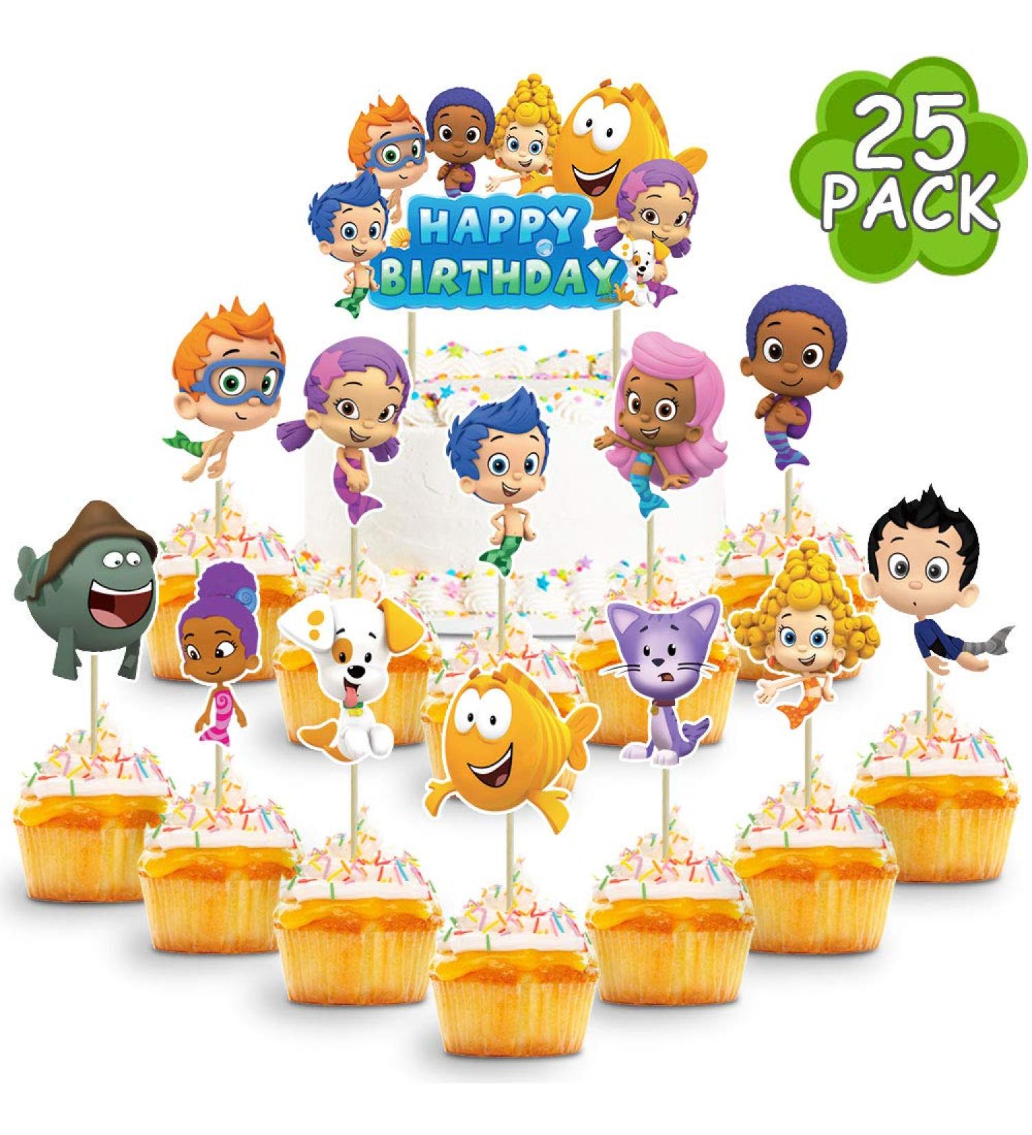 Guppies Ocean Sea Theme Happy Birthday Cake Topper & Mini Cupcake Decorations - 25 Pack - Buy Online on GoSupps.com