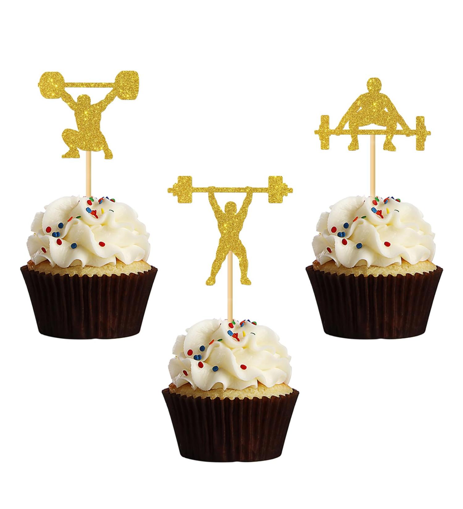 MonMon & Craft Weight Lifting Cupcake Toppers/Muscle Men Fitness Sport Theme Cupcake Decor/Health Fitness Party Fitness Instructor Birthday Party Cupcake Decorations - 24 Pcs Gold Glitter - Buy Online on GoSupps.com