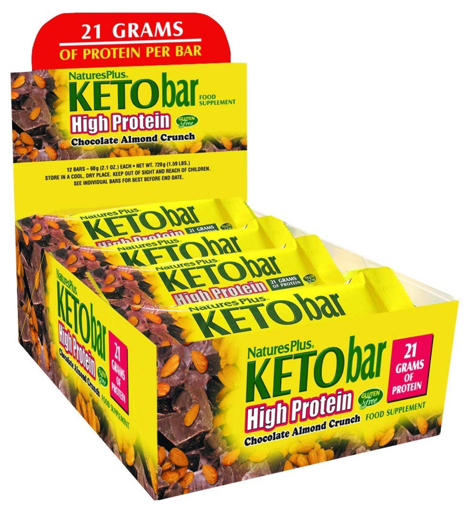 Nature's Plus KetoSlim High Protein Bar - Chocolate Almond Crunch (12 Bars, 2.1 oz Each) - Buy Online on GoSupps.com